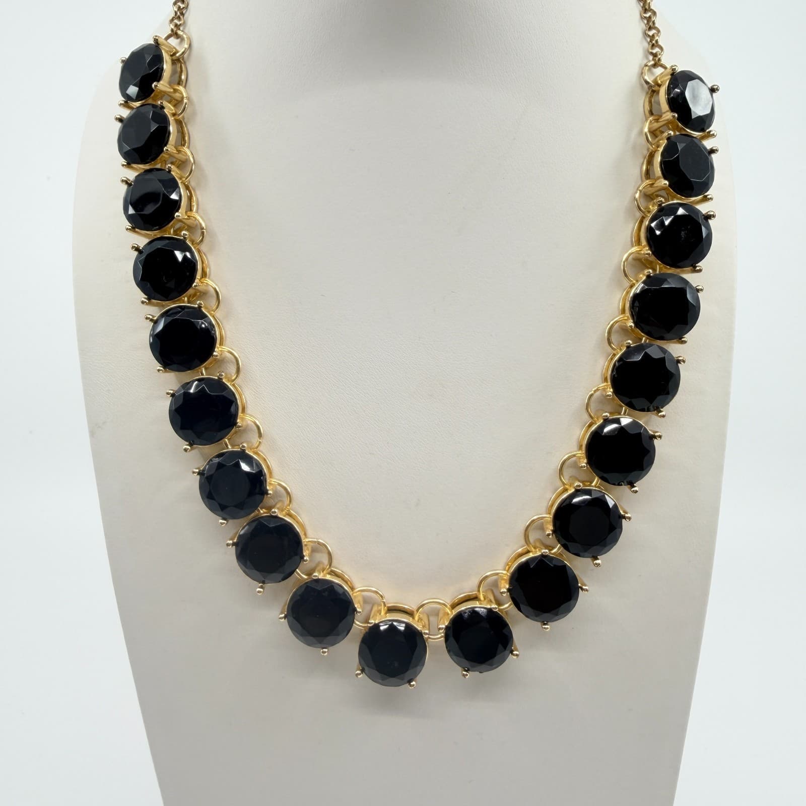 Vintage Gold Tone Bold Black Faceted Stone Statement Necklace Round Choker Retro - Thumbnail 7