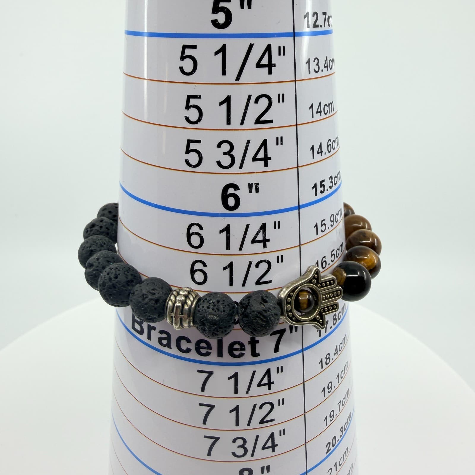 Vintage Silver Tone Hamsa Hand Stretch Bracelet Lava Rock Tiger Eye Tone Retro - Thumbnail 9