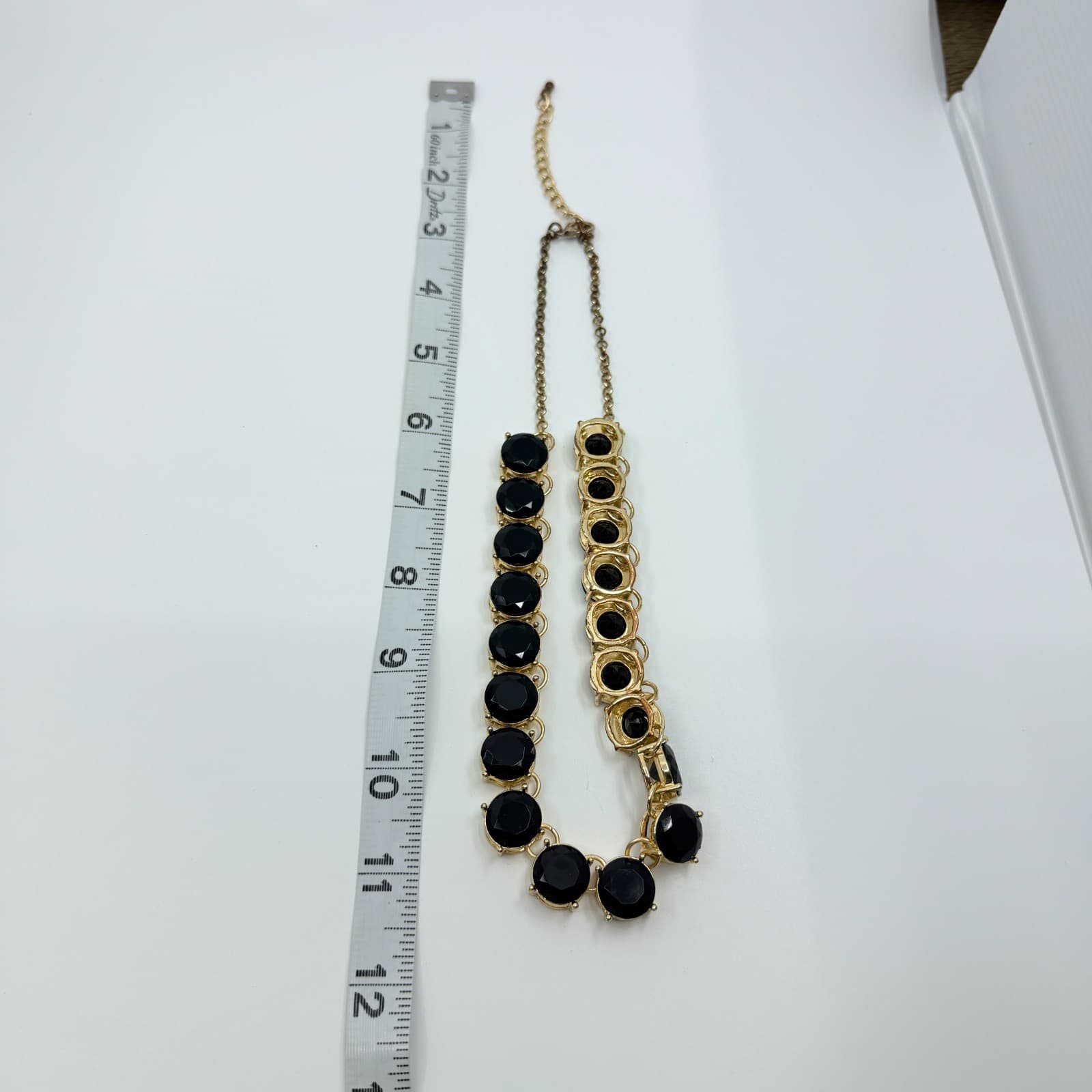 Vintage Gold Tone Bold Black Faceted Stone Statement Necklace Round Choker Retro - Thumbnail 10