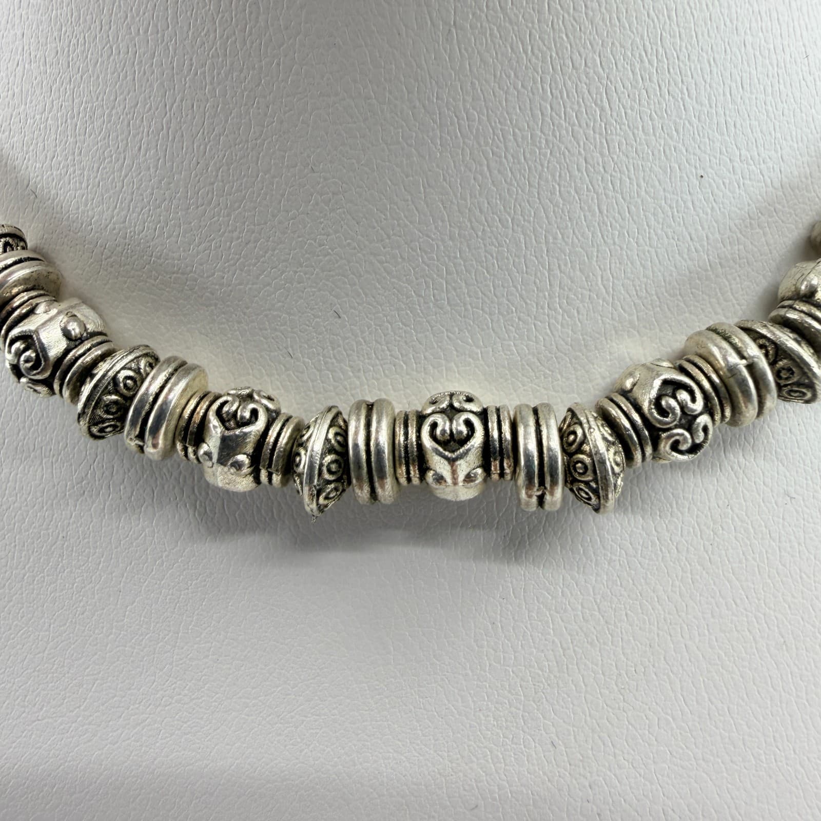 Vintage Silver Tone Beaded Statement Necklace Clear Crystal Glass Retro Boho - Thumbnail 3
