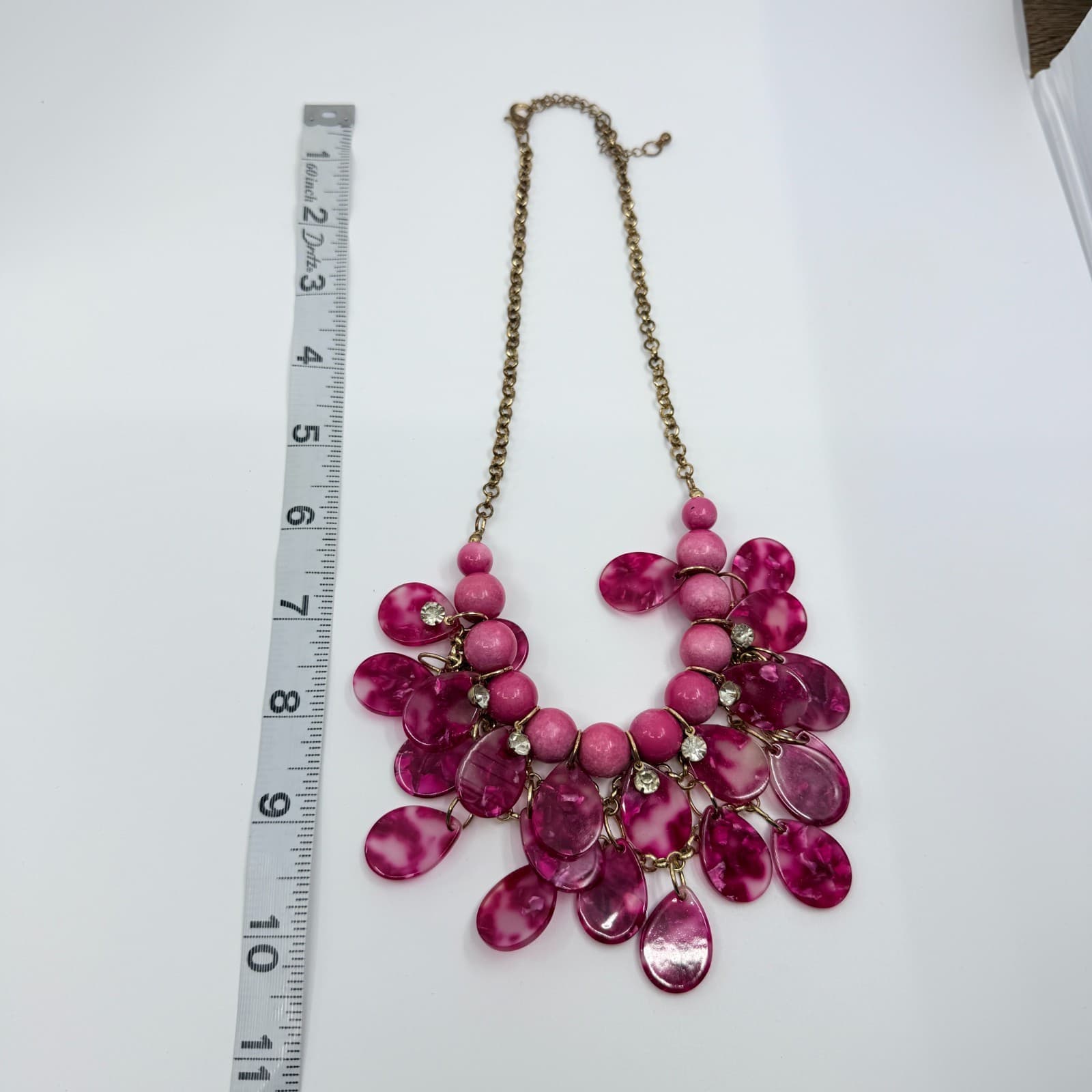 Vintage Gold Tone Pink Fuschia Bib Statement Necklace Bold Chunky Rhinestone Y2K - Thumbnail 10