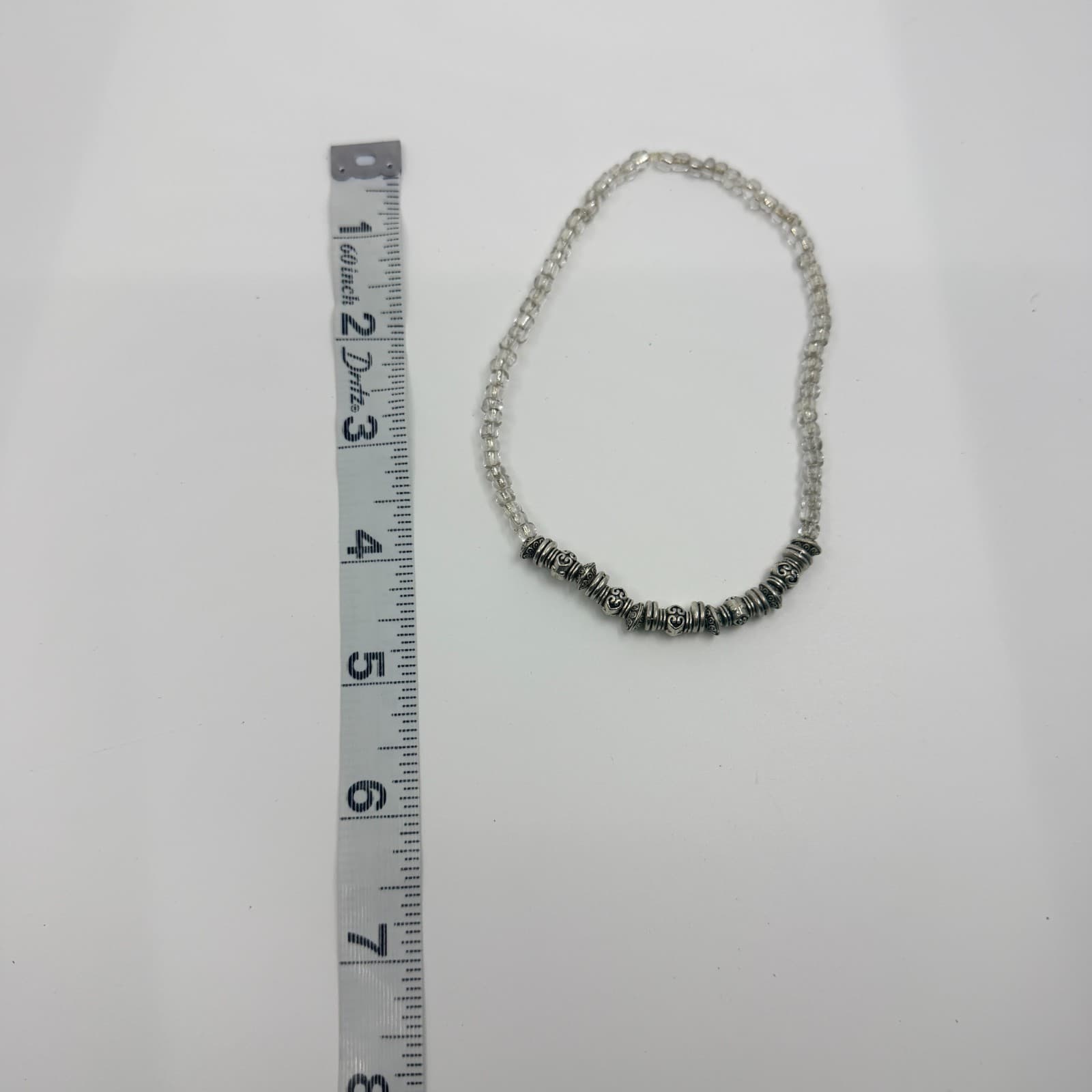 Vintage Silver Tone Beaded Statement Necklace Clear Crystal Glass Retro Boho - Thumbnail 8