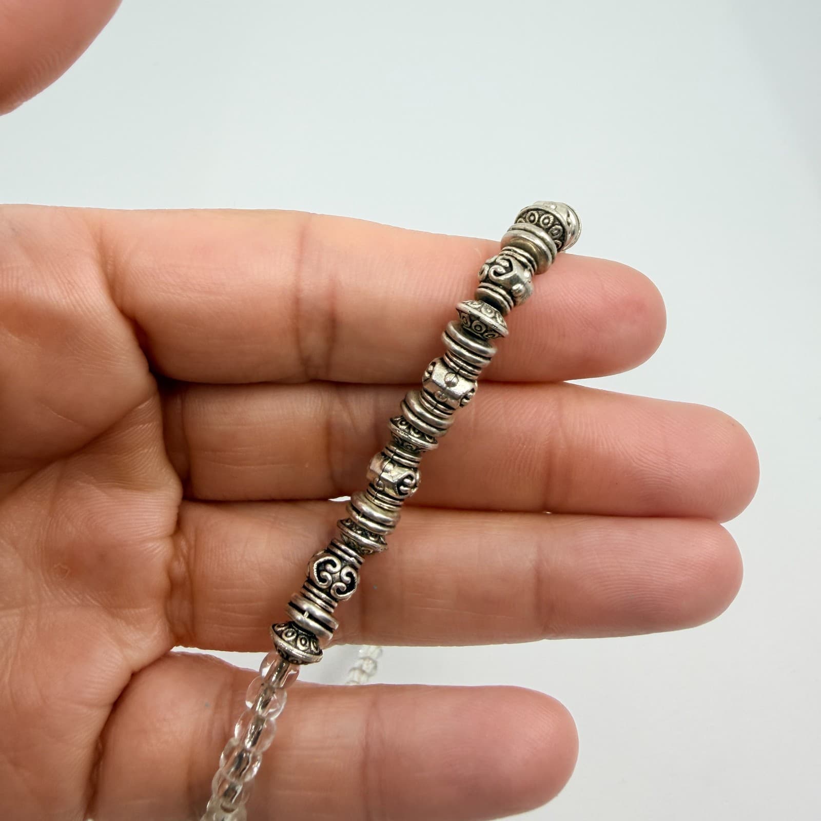 Vintage Silver Tone Beaded Statement Necklace Clear Crystal Glass Retro Boho - Thumbnail 7