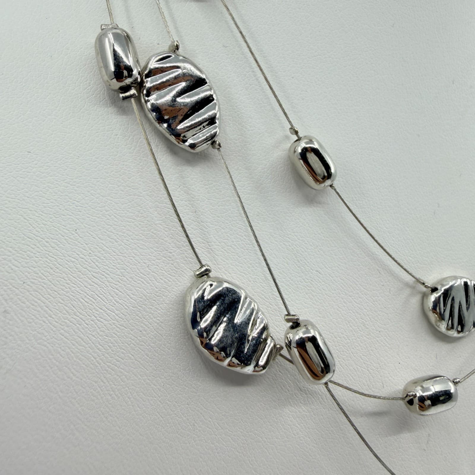 Vintage Silver Tone Multi Strand Floating Bead Necklace Statement Layered Boho - Thumbnail 4