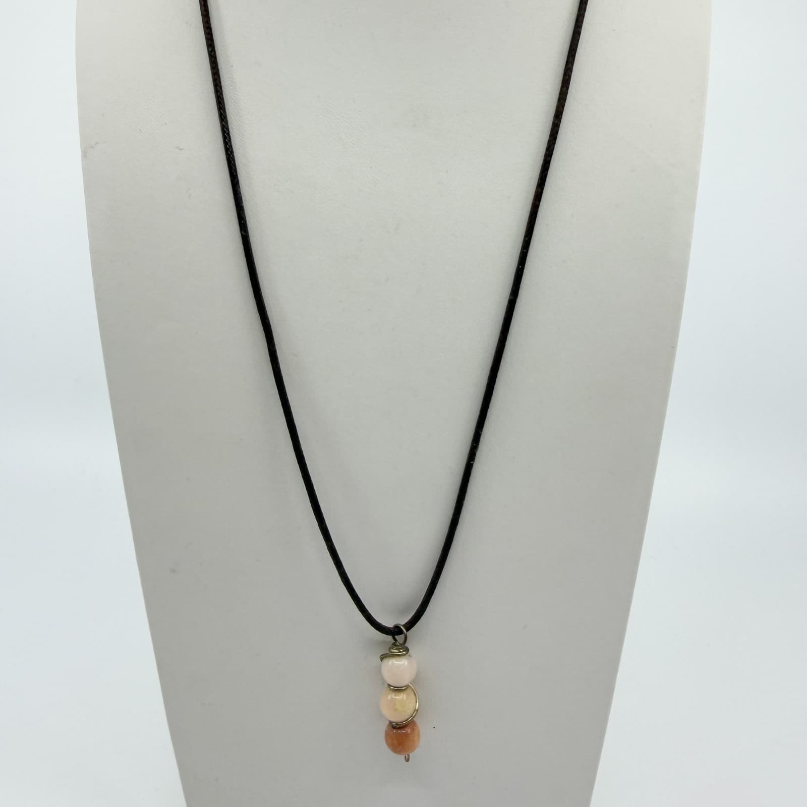 Vintage Gold Tone Three Bead Pendant Necklace Black Cord Minimalist Boho Retro - Thumbnail 3