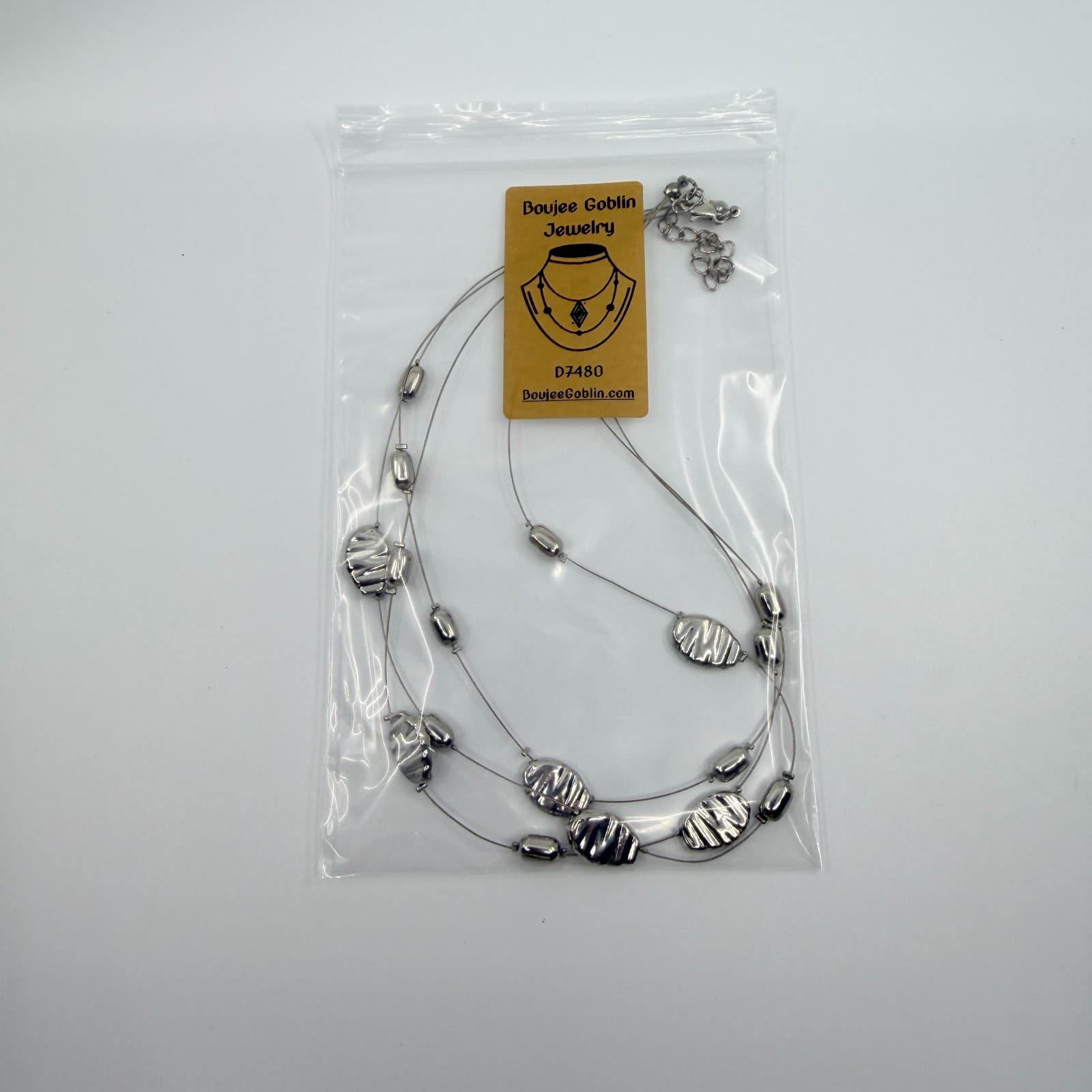 Vintage Silver Tone Multi Strand Floating Bead Necklace Statement Layered Boho - Thumbnail 9
