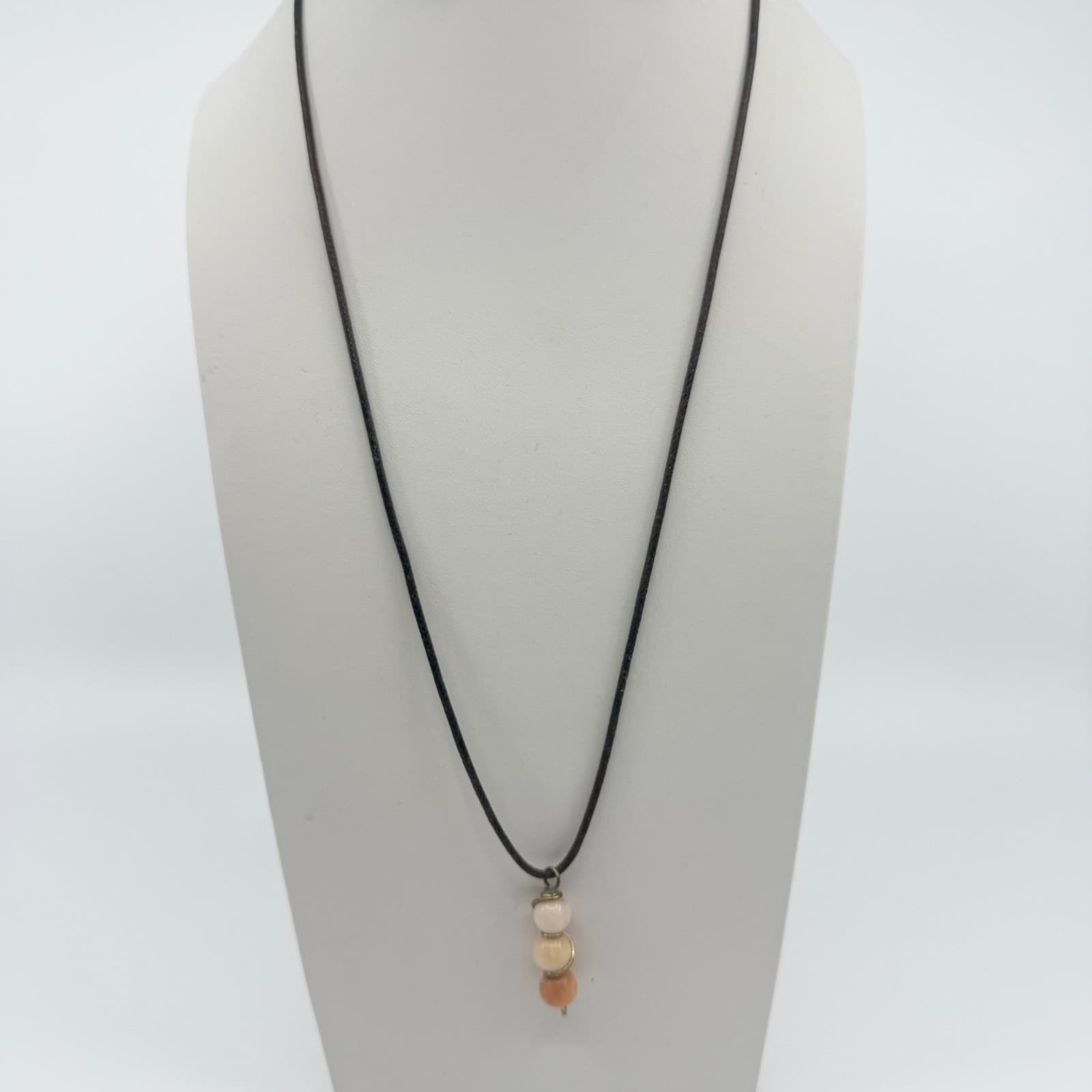 Vintage Gold Tone Three Bead Pendant Necklace Black Cord Minimalist Boho Retro - Thumbnail 4