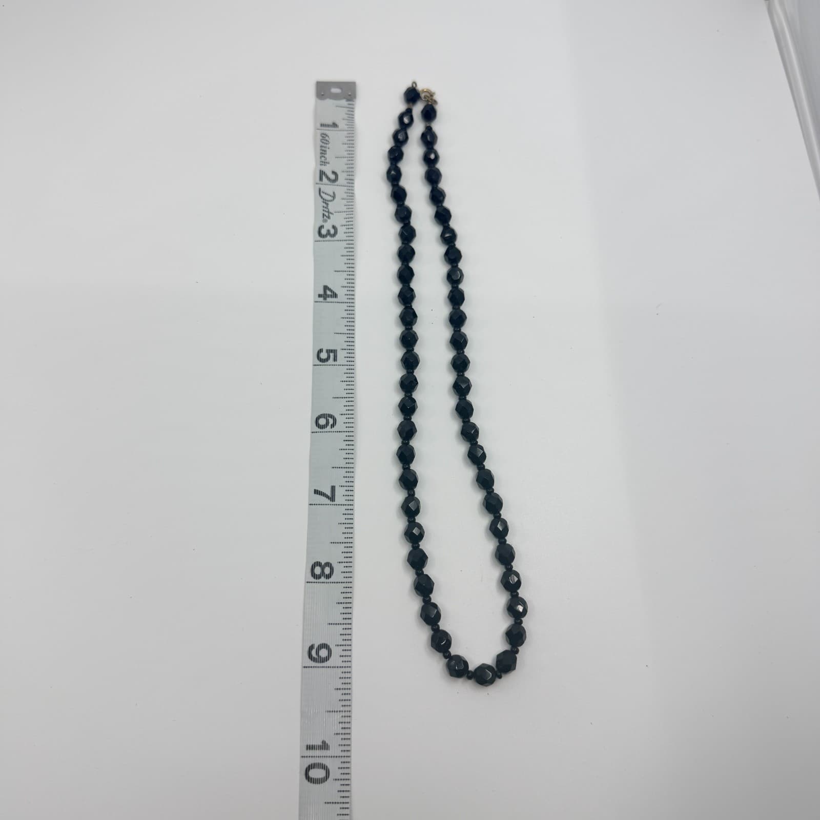 Vintage Black Beaded Necklace Faceted Glass Crystal Graduated Statement Retro 90 - Thumbnail 10