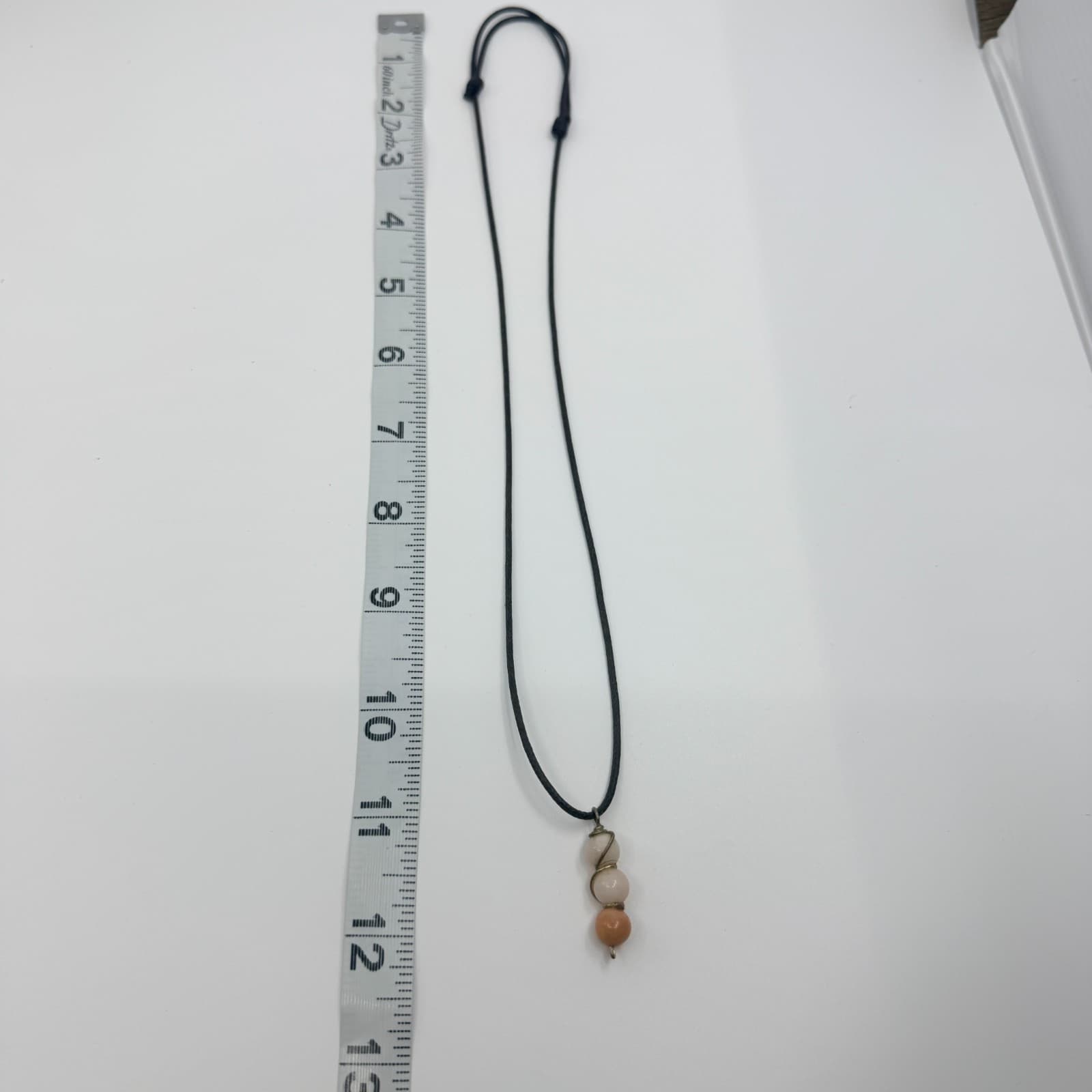 Vintage Gold Tone Three Bead Pendant Necklace Black Cord Minimalist Boho Retro - Thumbnail 6