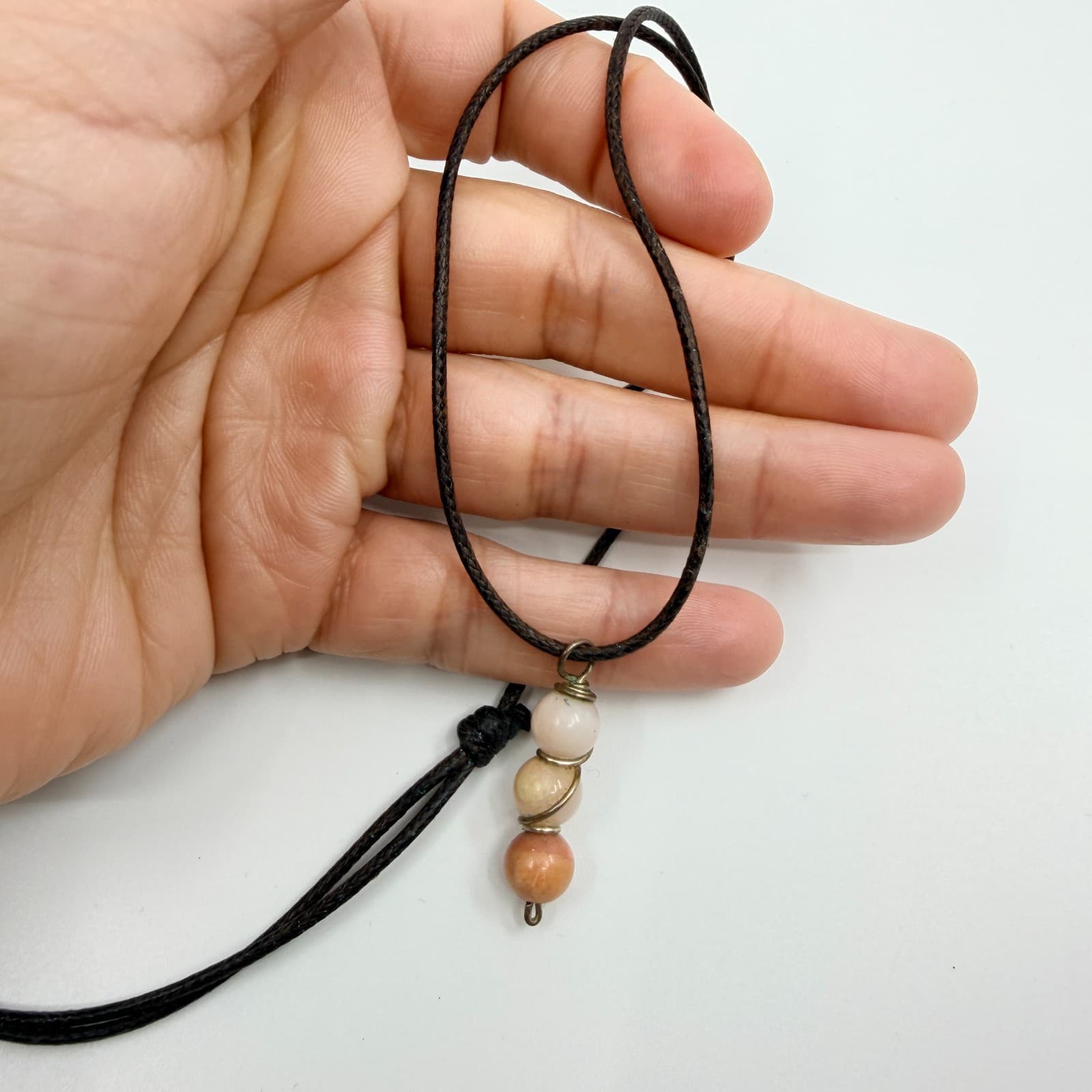 Vintage Gold Tone Three Bead Pendant Necklace Black Cord Minimalist Boho Retro - Thumbnail 5