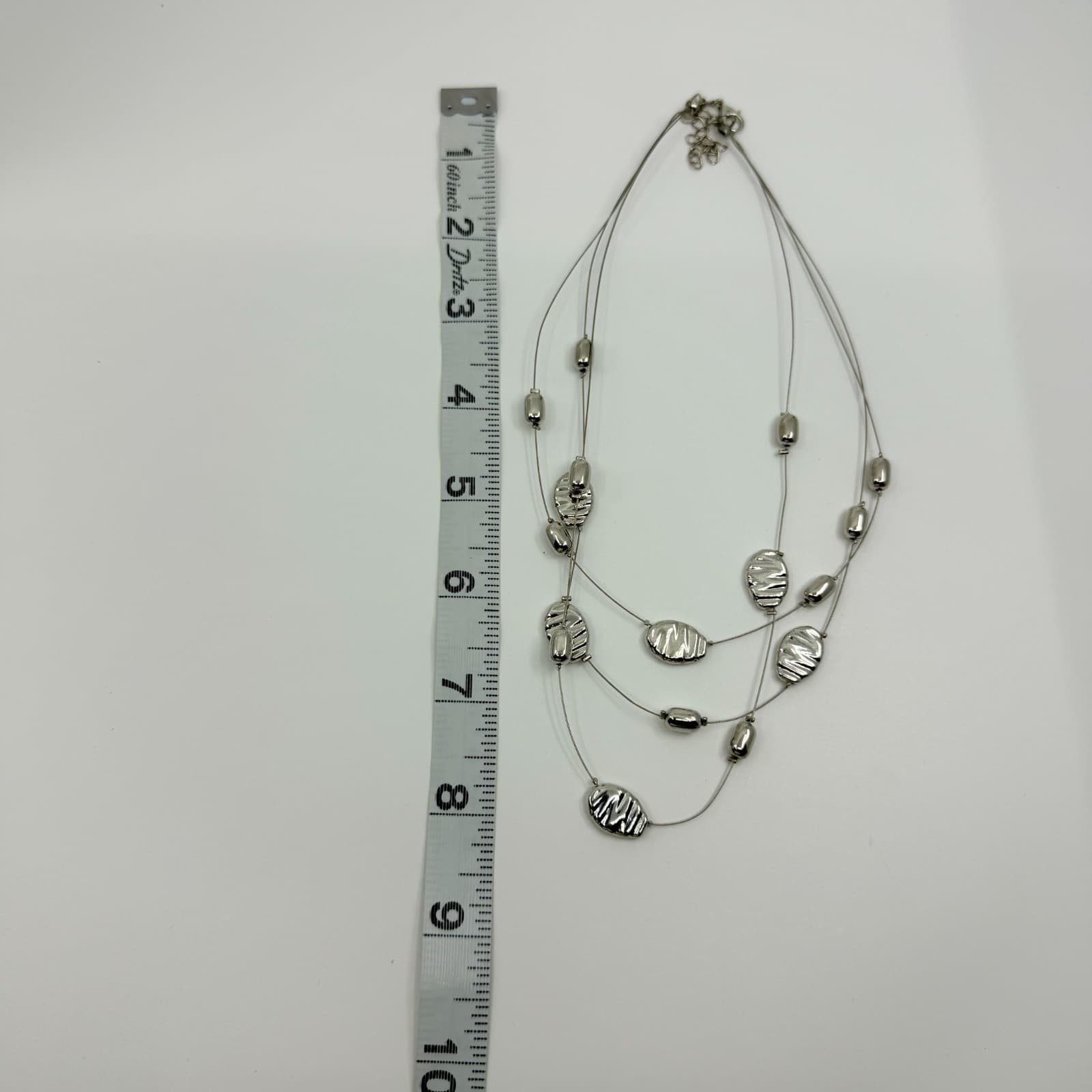 Vintage Silver Tone Multi Strand Floating Bead Necklace Statement Layered Boho - Thumbnail 8