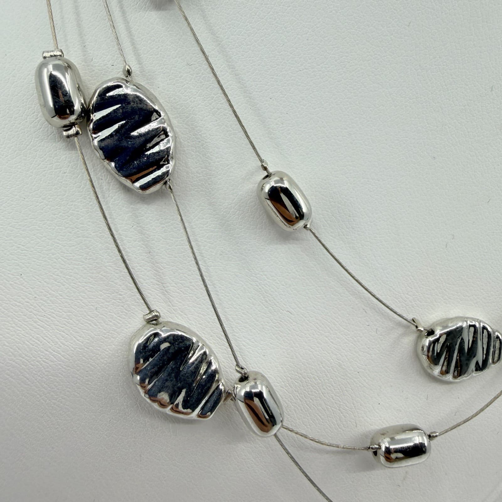 Vintage Silver Tone Multi Strand Floating Bead Necklace Statement Layered Boho - Thumbnail 3