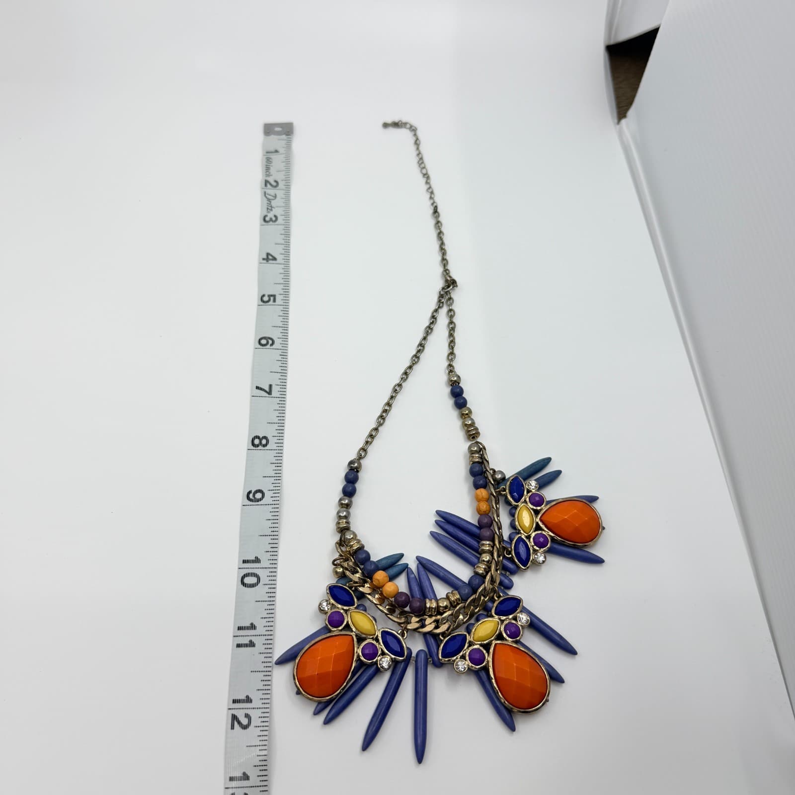 Vintage Gold Tone Bold Multi Color Spike Bib Statement Necklace Chunky Boho 90s - Thumbnail 11