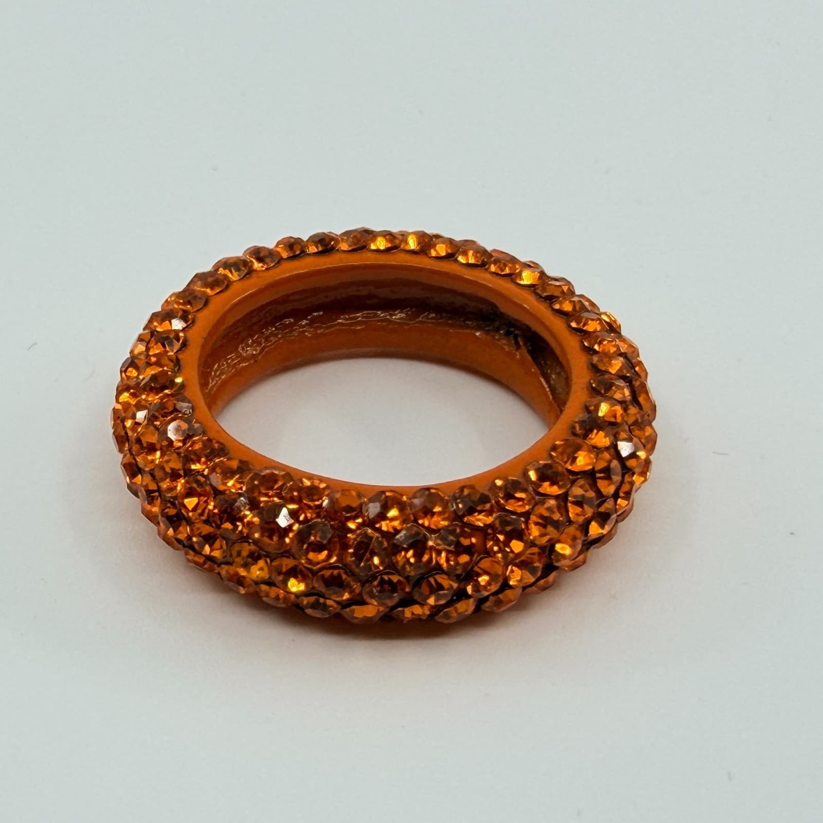 Vintage Orange Rhinestone Pavé Band Ring Chunky Statement Bold Retro Statement - Thumbnail 5