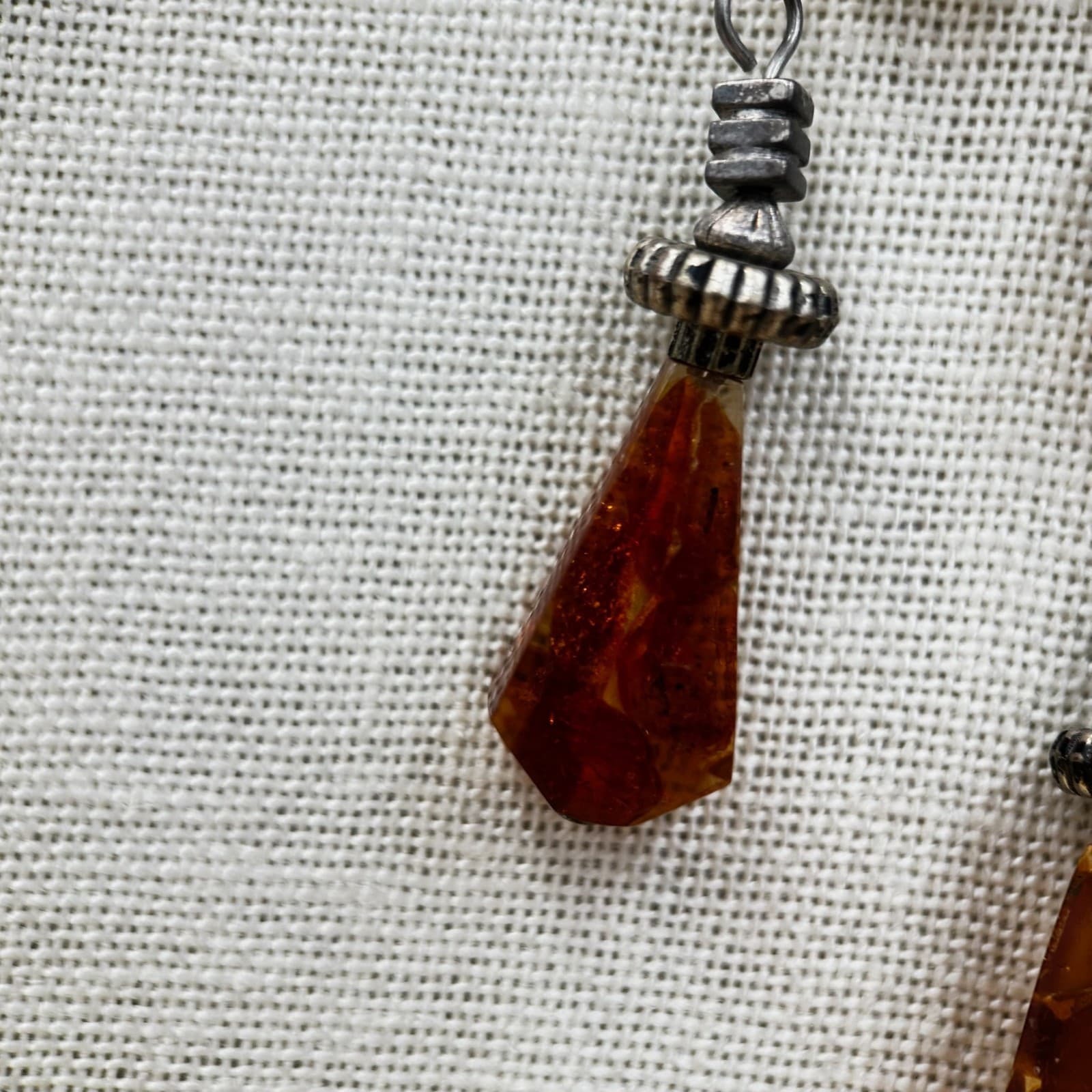 Vintage Silver Tone Chandelier Pendant Necklace Boho Statement Red Cord Retro - Thumbnail 5
