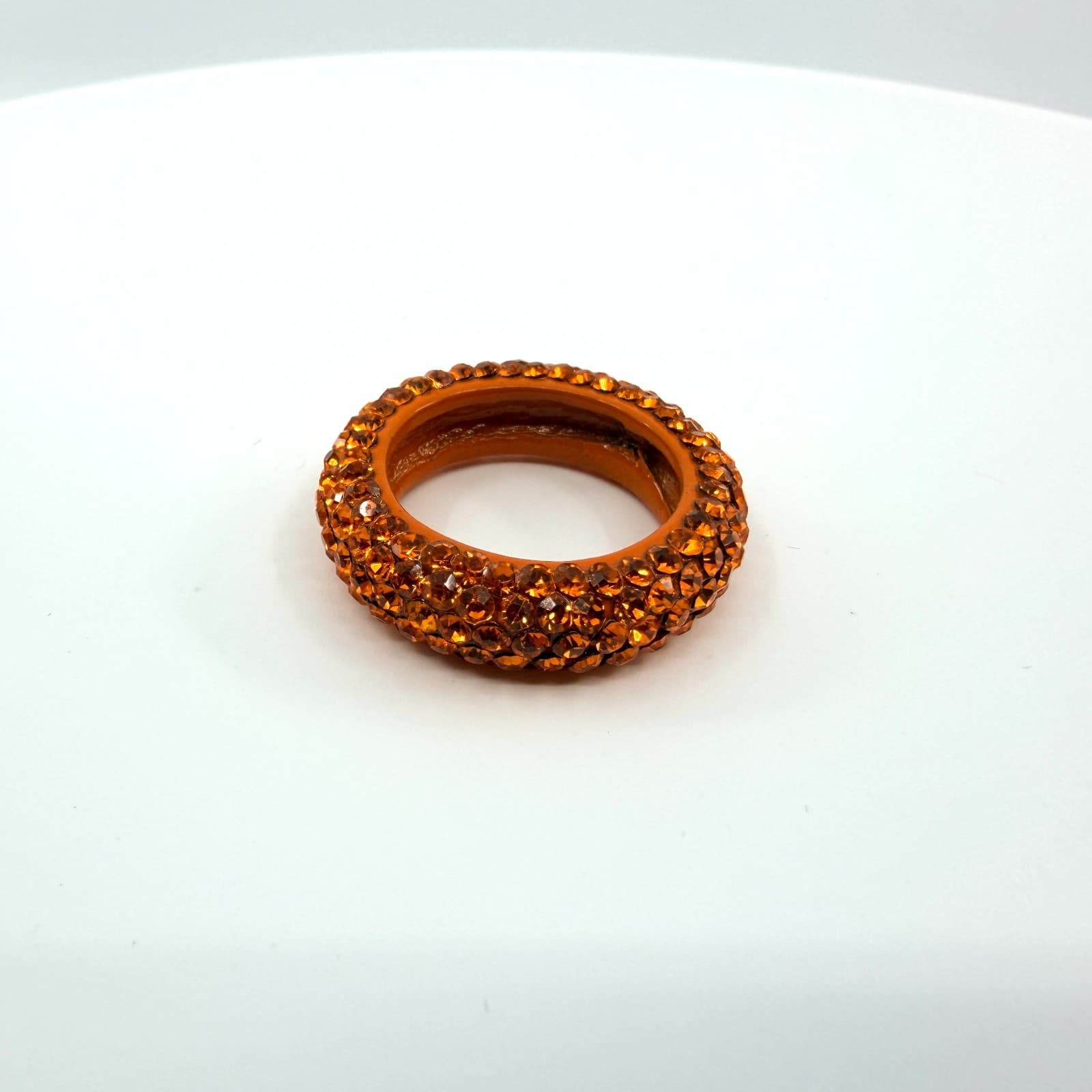 Vintage Orange Rhinestone Pavé Band Ring Chunky Statement Bold Retro Statement - Thumbnail 2