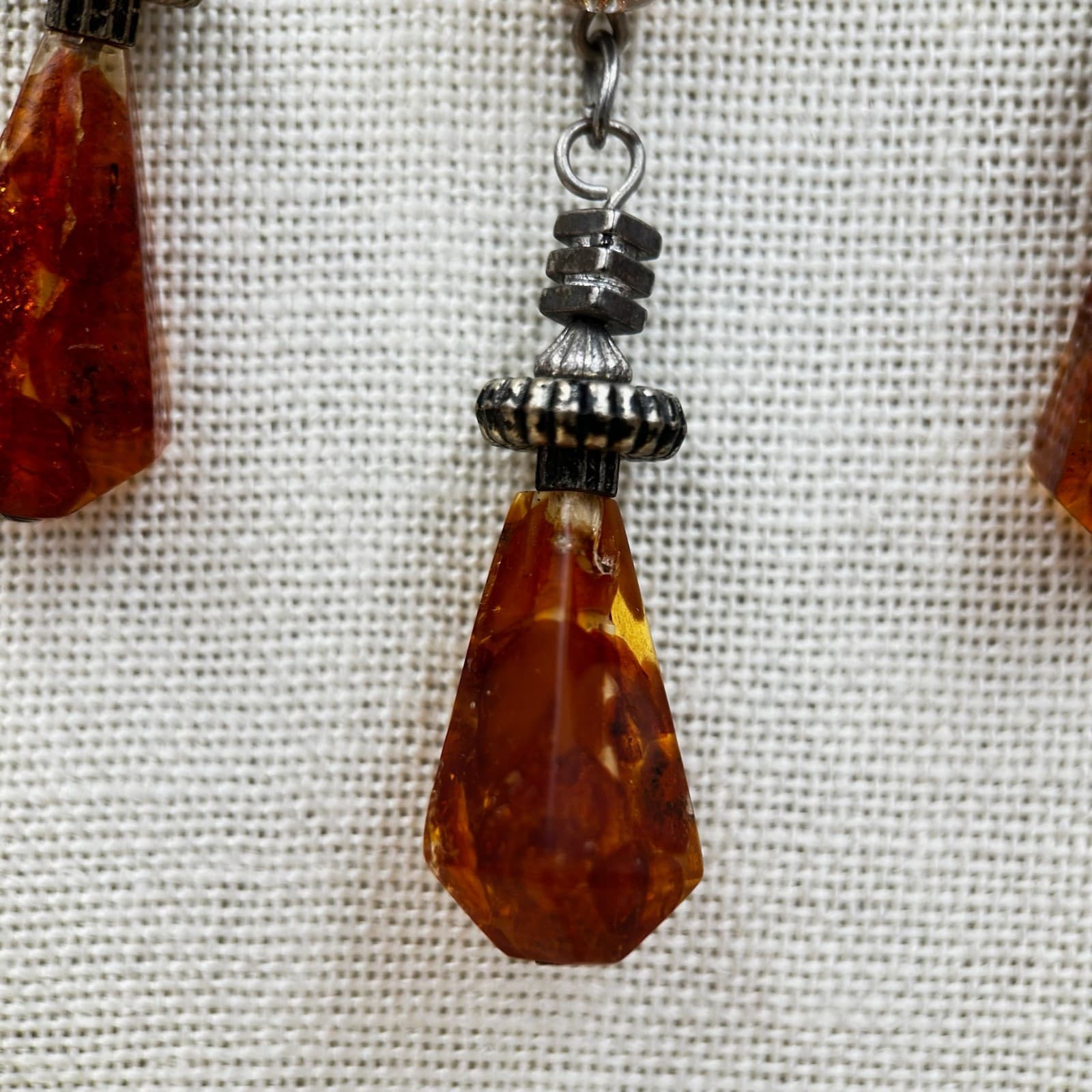 Vintage Silver Tone Chandelier Pendant Necklace Boho Statement Red Cord Retro - Thumbnail 6