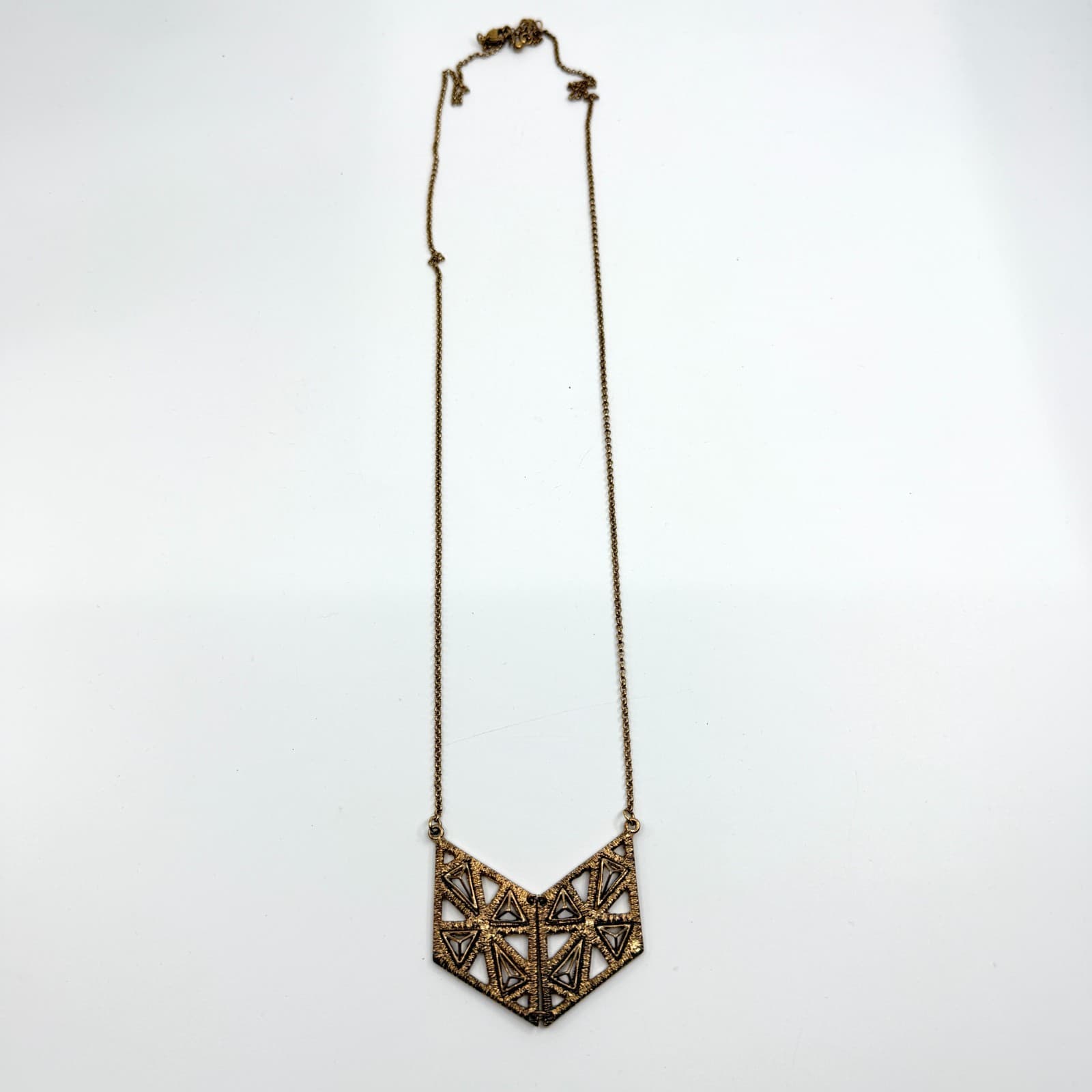 VTG Retro Gold Tone Geometric Triangle Cutout Chevron Pendant Statement Necklace - Thumbnail 9