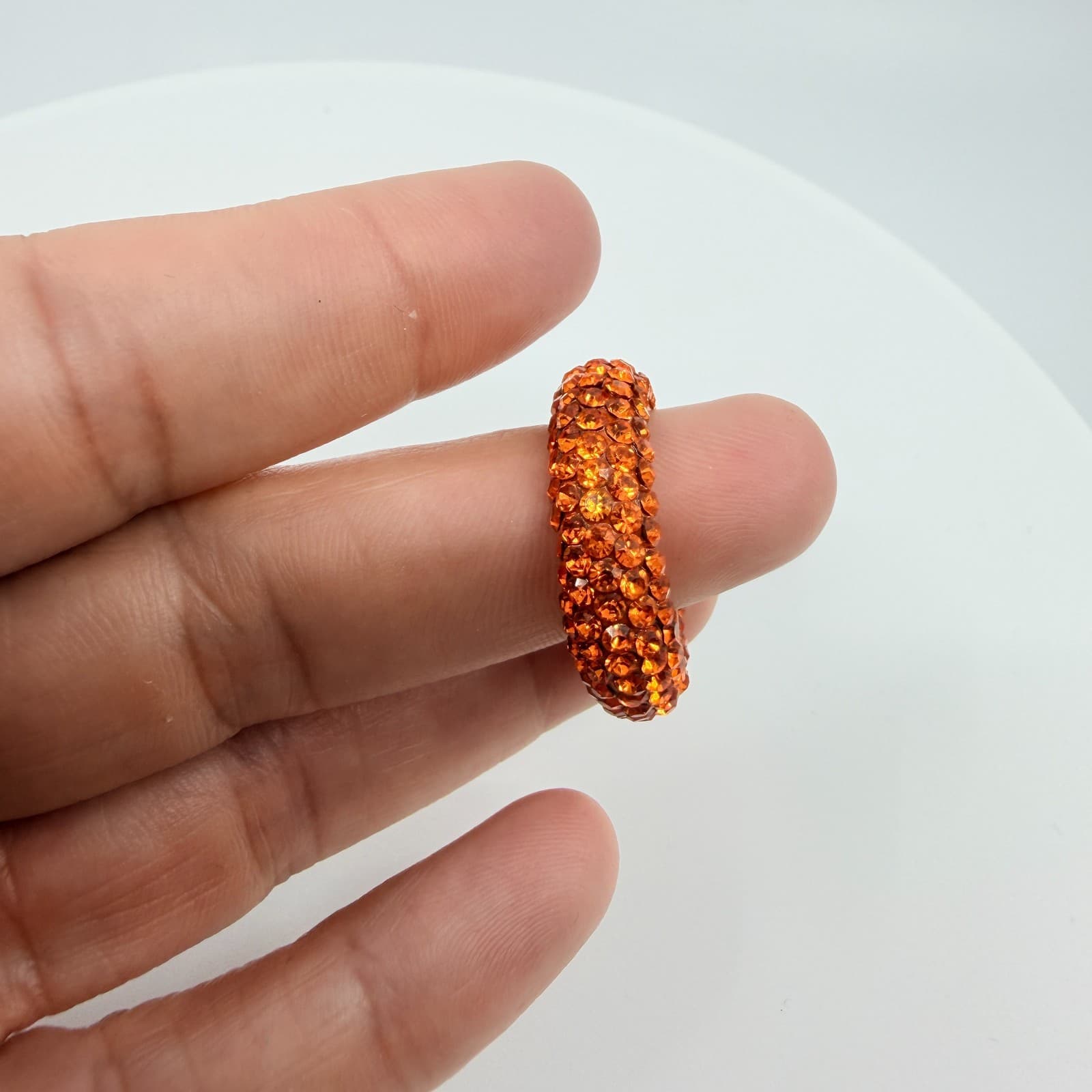Vintage Orange Rhinestone Pavé Band Ring Chunky Statement Bold Retro Statement - Thumbnail 7