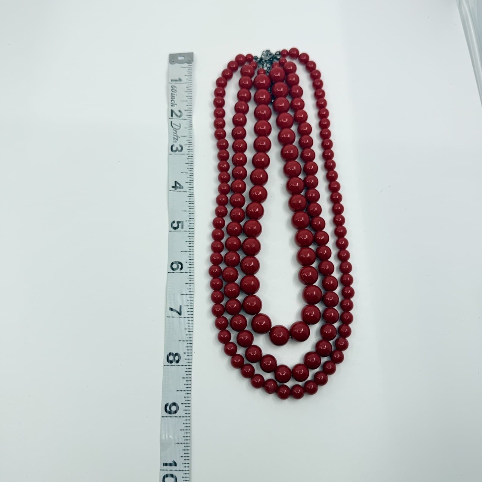 Vintage Red Beaded Multi Strand Necklace Layered Statement Bold Chunky Retro 90s - Thumbnail 9