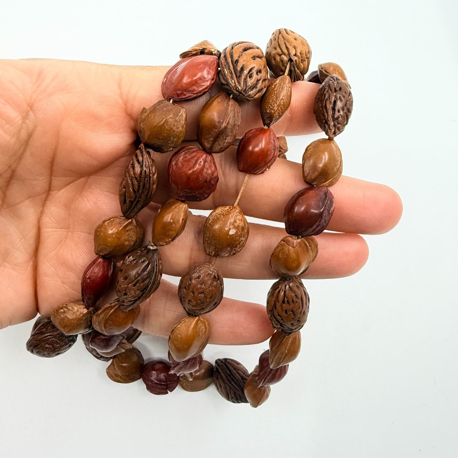 Vintage Natural Seed Nut Bead Necklace Multi Strand Earth Tone Boho Ethnic 90s - Thumbnail 8