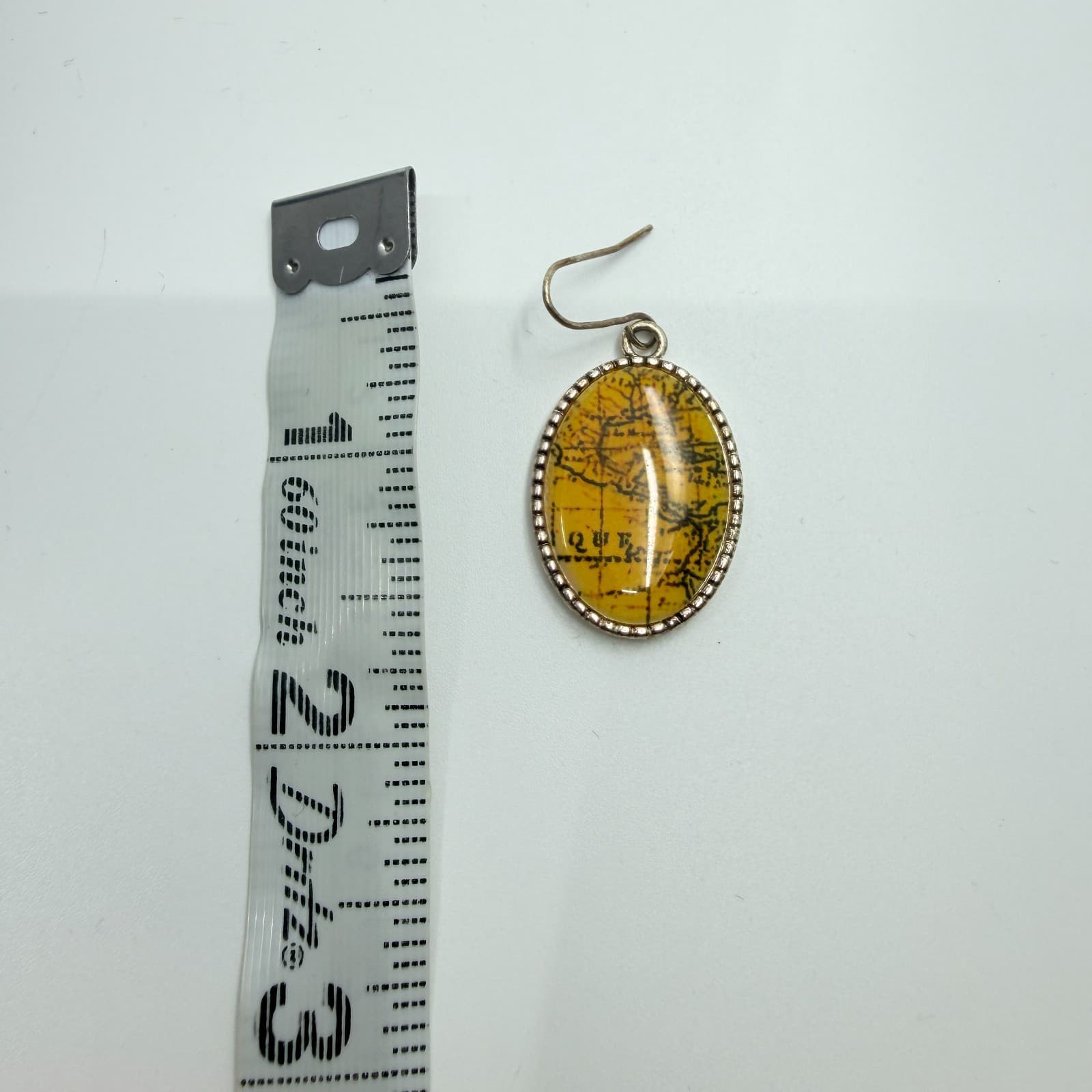 Vintage Map Cabochon Oval Drop Earrings Silver Tone Yellow Wanderlust Y2K Boho - Thumbnail 8