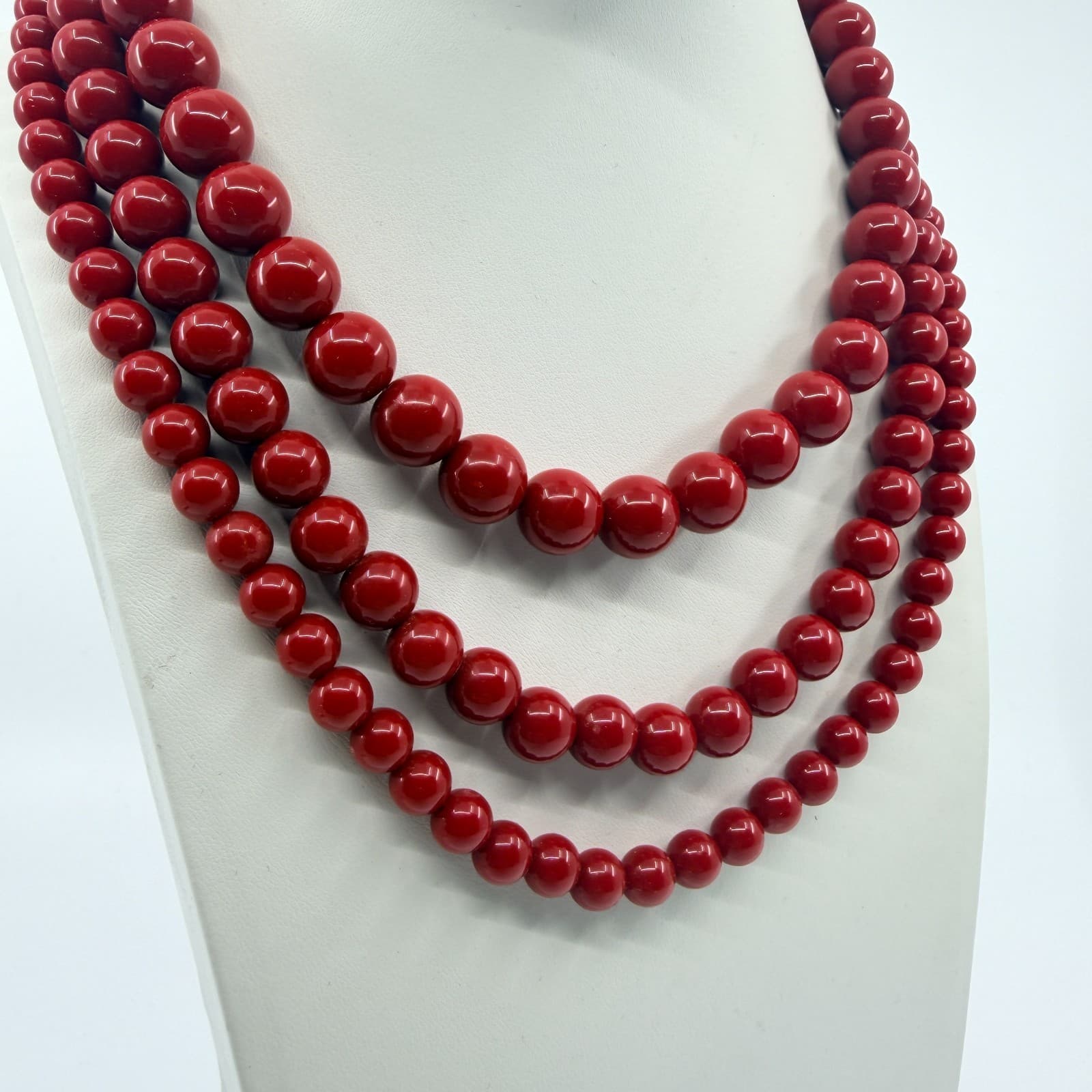 Vintage Red Beaded Multi Strand Necklace Layered Statement Bold Chunky Retro 90s - Thumbnail 5