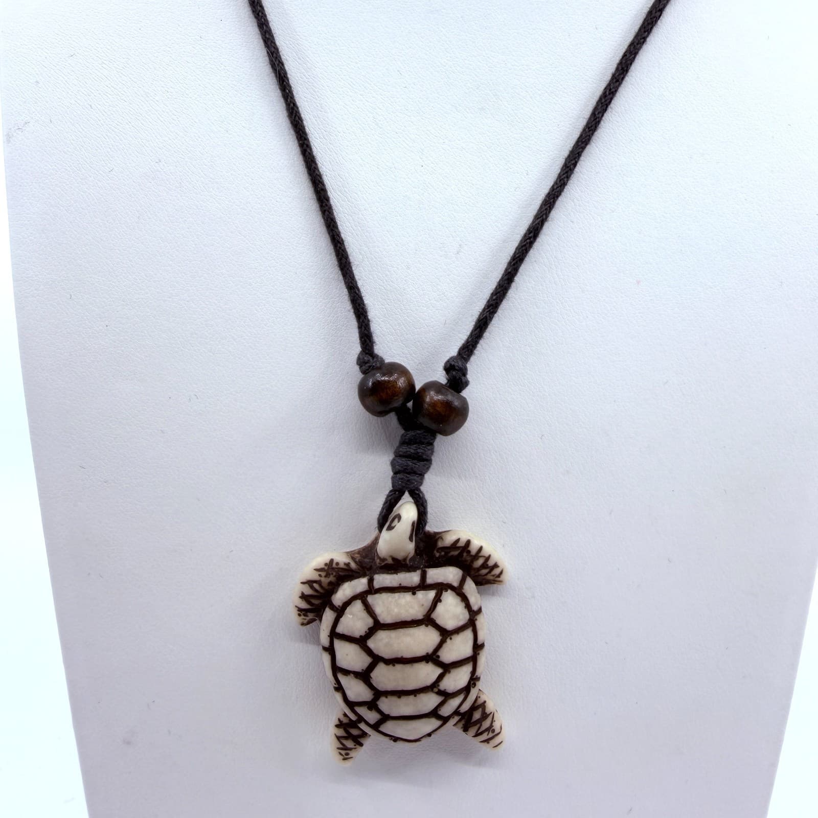 Vintage Carved Sea Turtle Pendant Necklace Black Cord Beachy Boho Minimalist 90s - Thumbnail 2