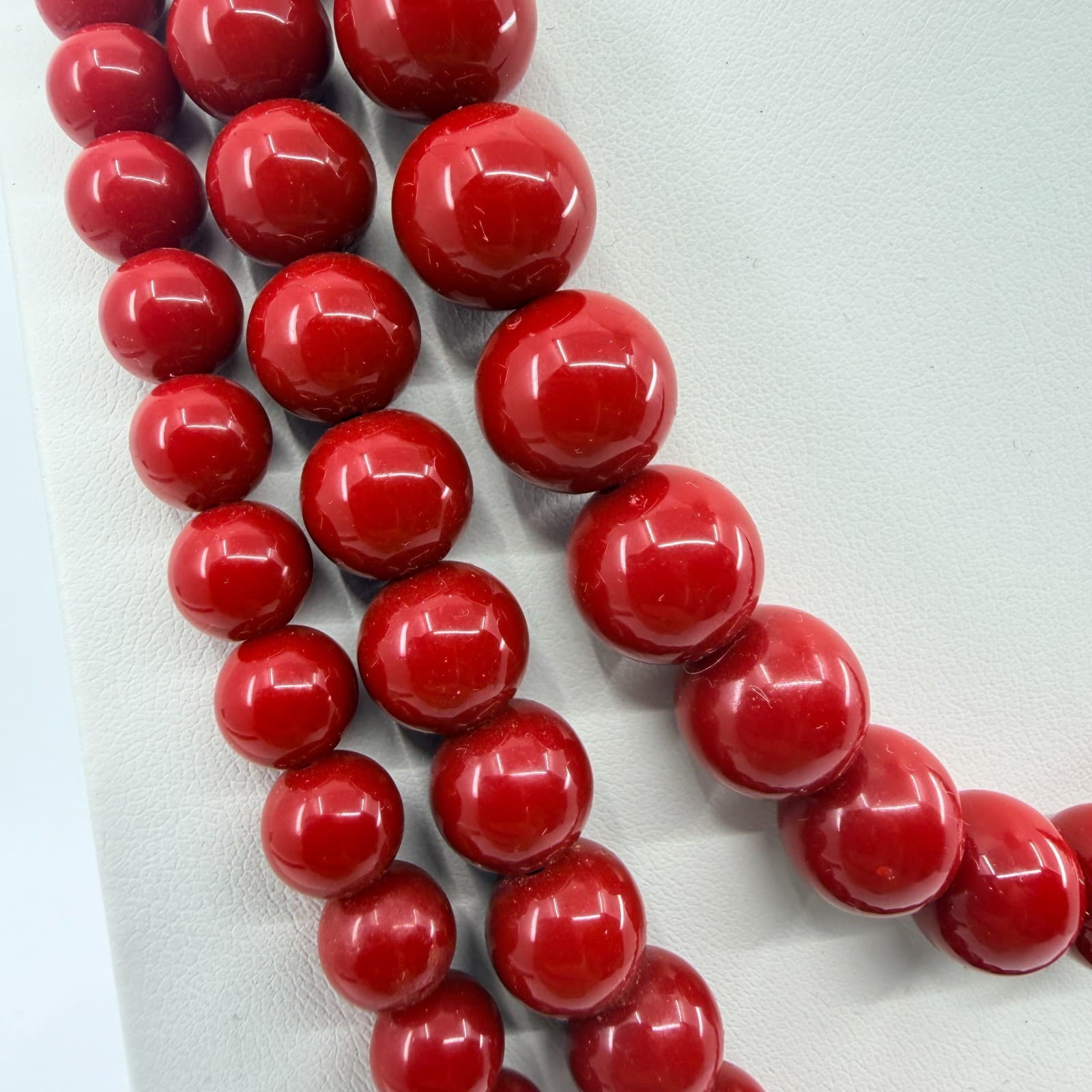 Vintage Red Beaded Multi Strand Necklace Layered Statement Bold Chunky Retro 90s - Thumbnail 3