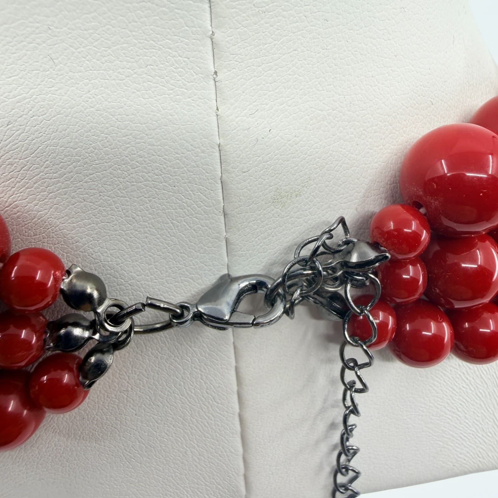 Vintage Red Beaded Multi Strand Necklace Layered Statement Bold Chunky Retro 90s - Thumbnail 7