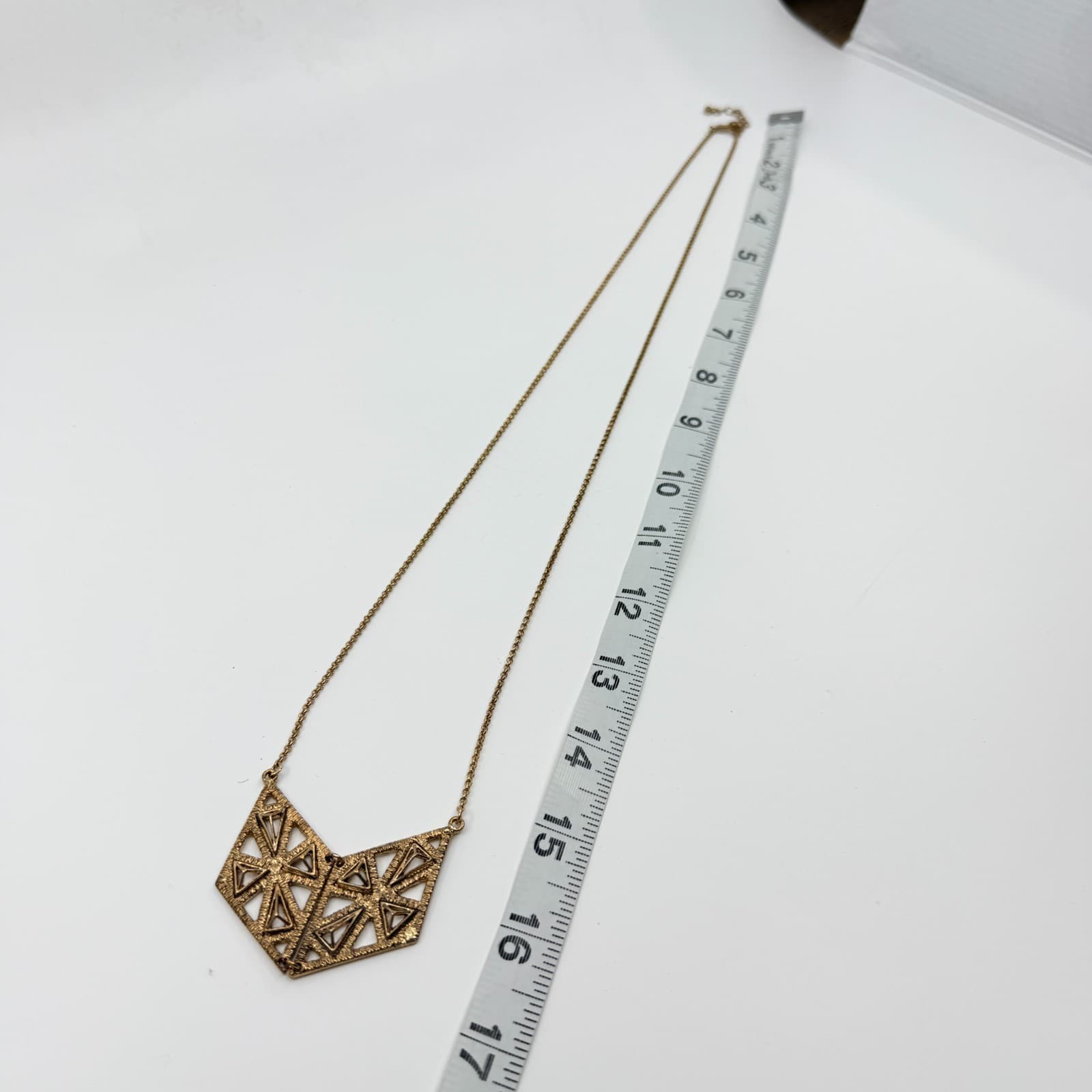 VTG Retro Gold Tone Geometric Triangle Cutout Chevron Pendant Statement Necklace - Thumbnail 11