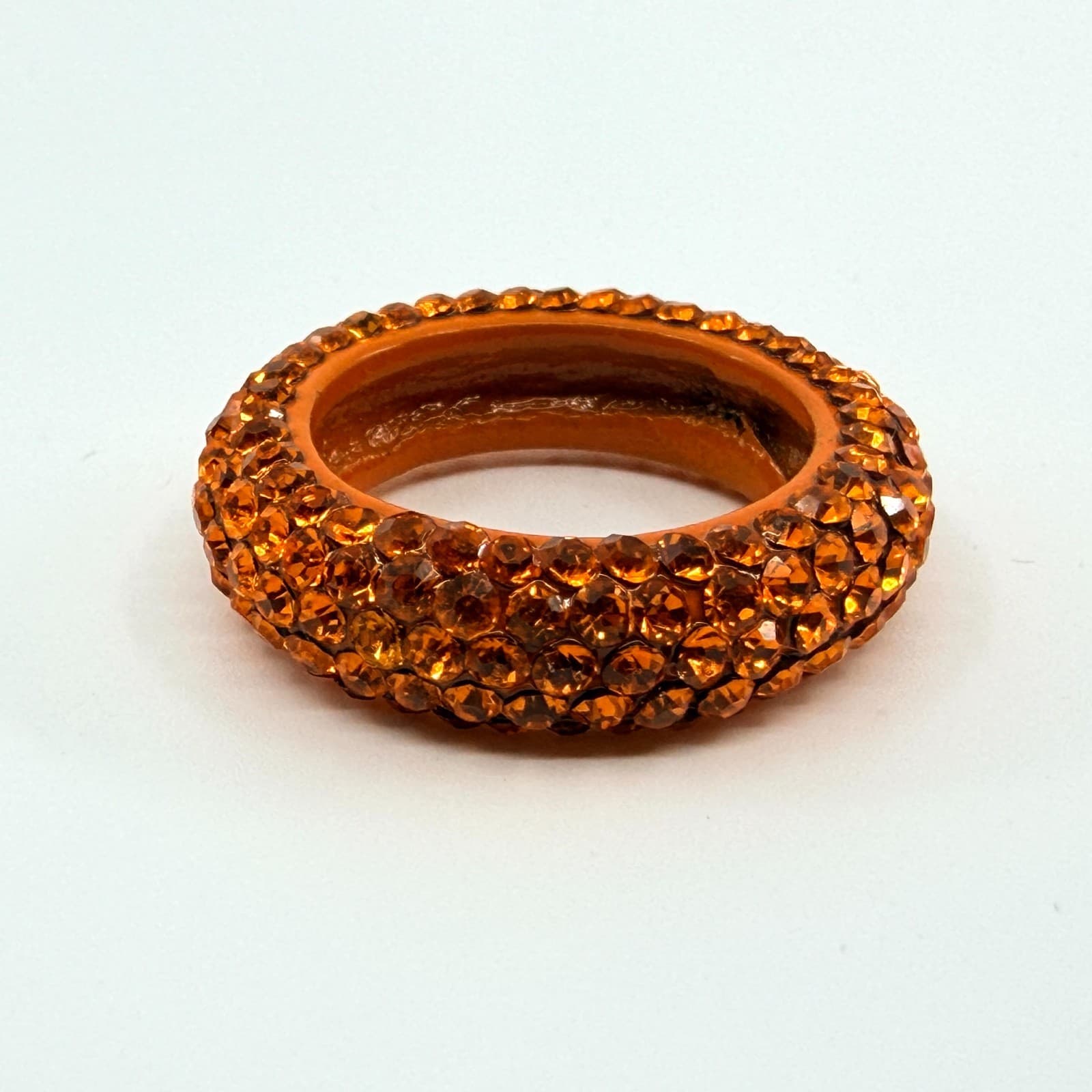 Vintage Orange Rhinestone Pavé Band Ring Chunky Statement Bold Retro Statement - Thumbnail 6