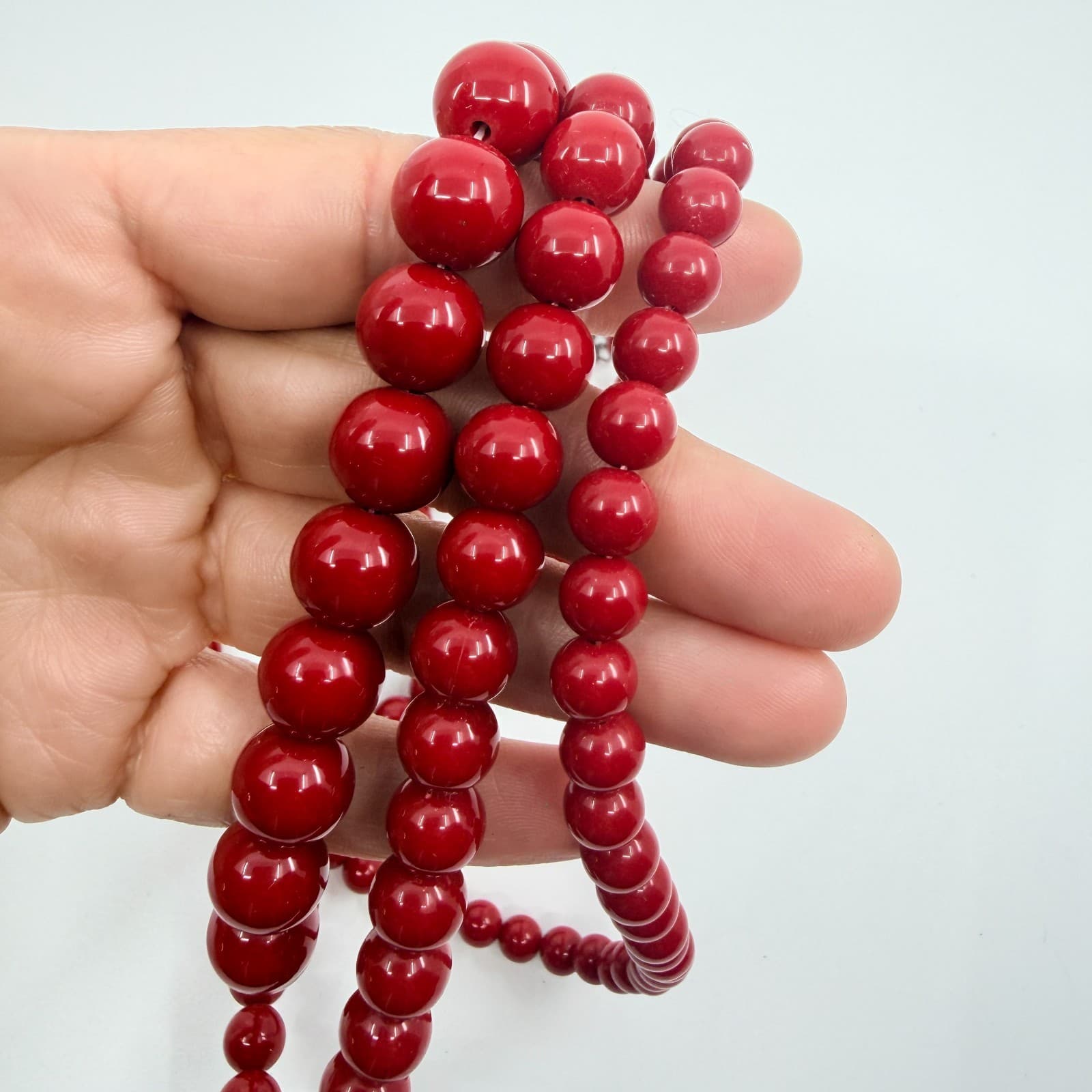 Vintage Red Beaded Multi Strand Necklace Layered Statement Bold Chunky Retro 90s - Thumbnail 8