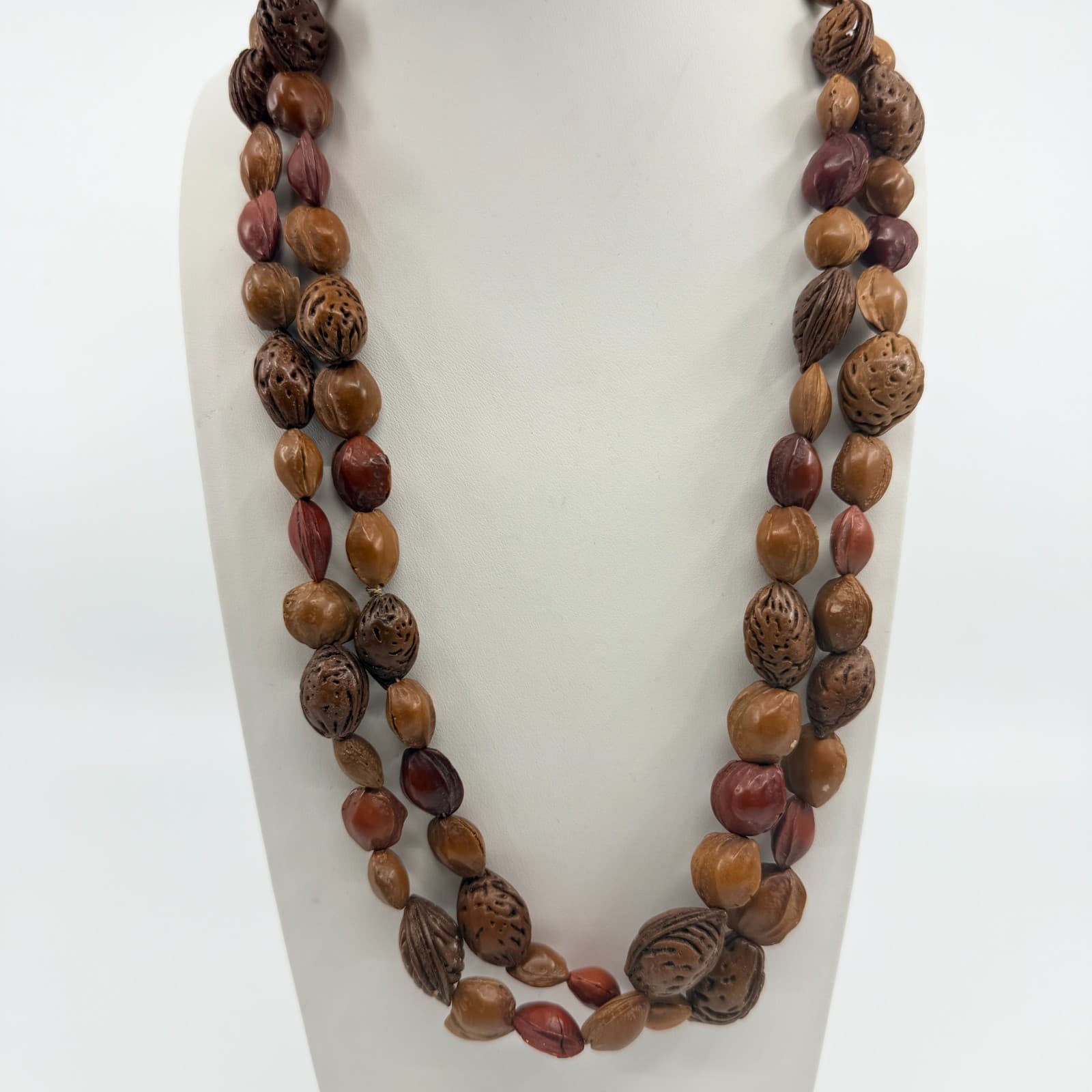 Vintage Natural Seed Nut Bead Necklace Multi Strand Earth Tone Boho Ethnic 90s - Thumbnail 7