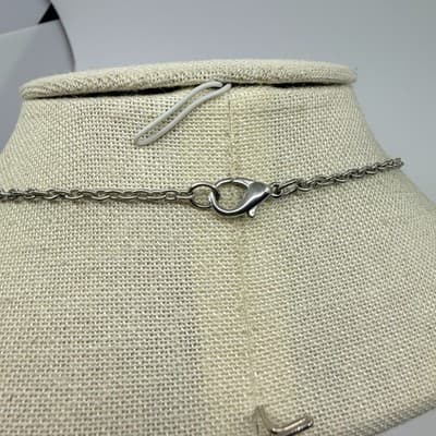 Vintage Silver Tone Black Geometric Lozenge Bead Necklace Textured Link Retro - Thumbnail 7