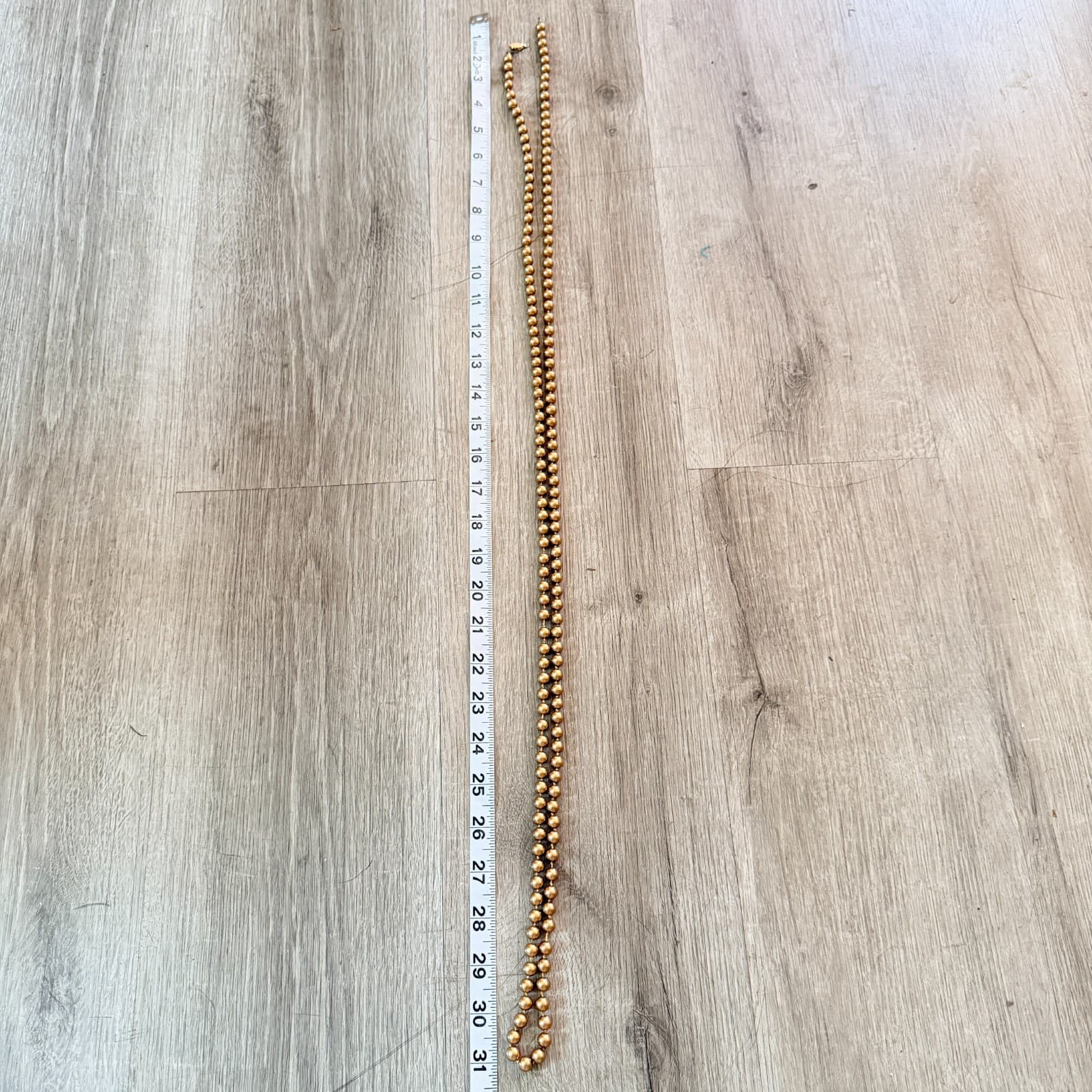 Vintage Champagne Gold Tone Faux Pearl Long Opera Strand Necklace Double Layer - Thumbnail 10