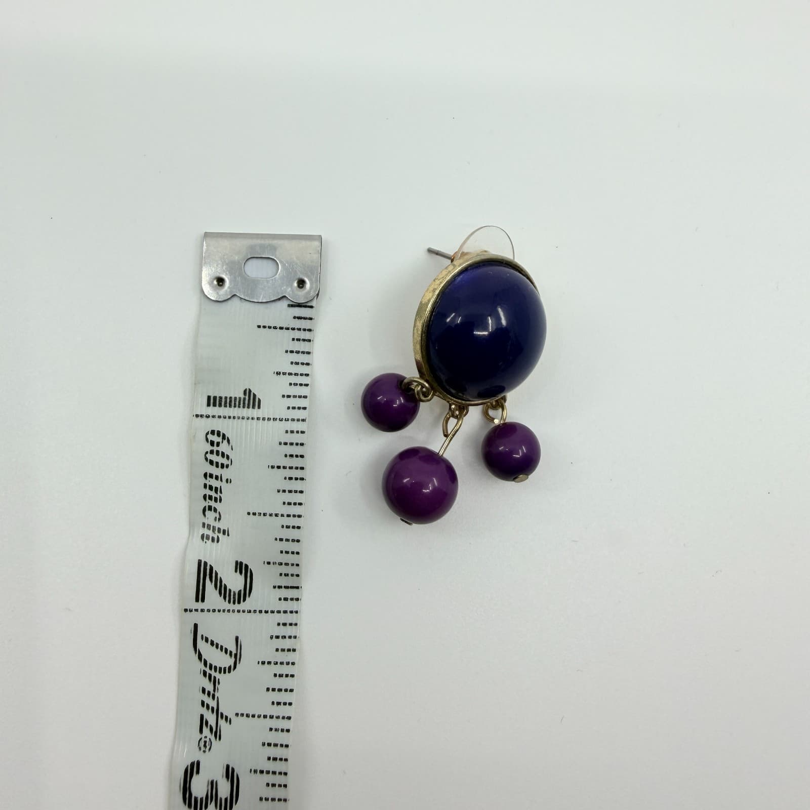 Vintage Gold Tone Purple Navy Blue Statement Necklace Earring Set Bold Chunky - Thumbnail 12