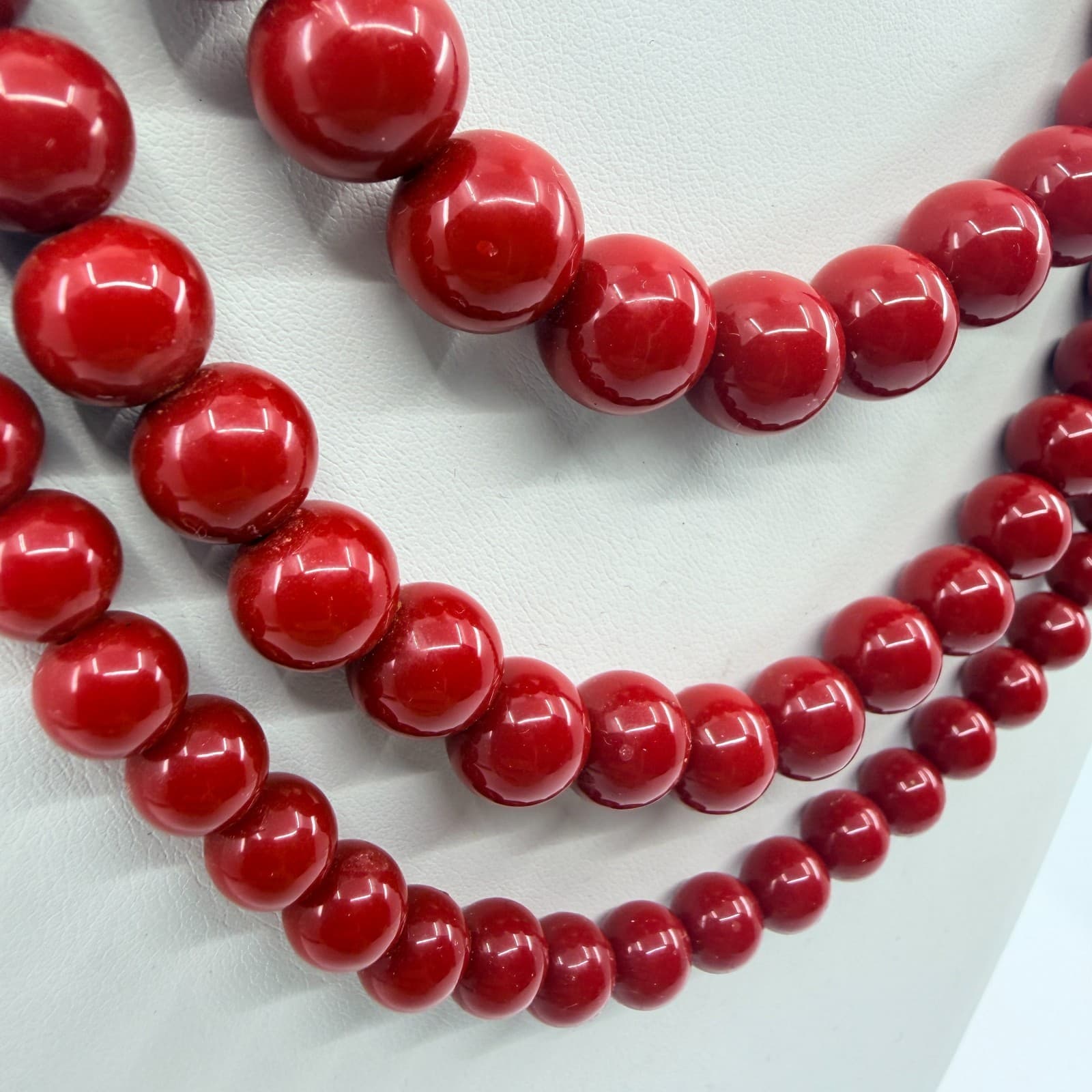 Vintage Red Beaded Multi Strand Necklace Layered Statement Bold Chunky Retro 90s - Thumbnail 4