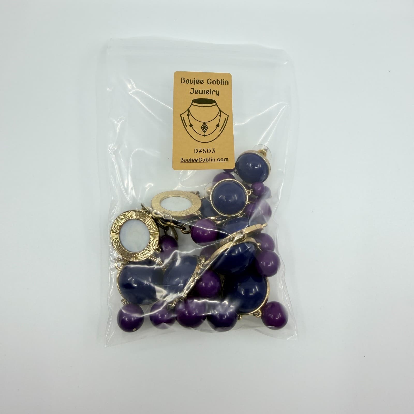 Vintage Gold Tone Purple Navy Blue Statement Necklace Earring Set Bold Chunky - Thumbnail 13