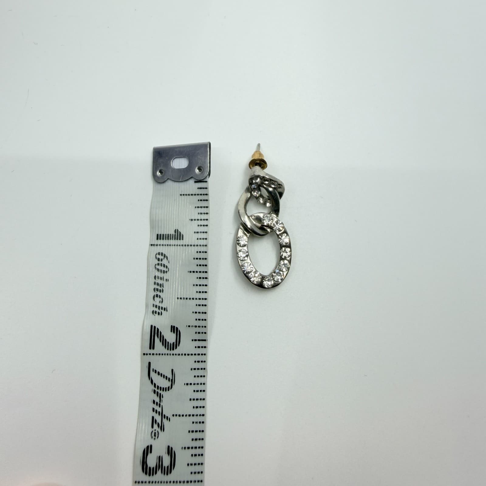 Vintage Rhinestone Link Drop Earrings Silver Tone Clear Crystal Oval Dangle Y2K - Thumbnail 9