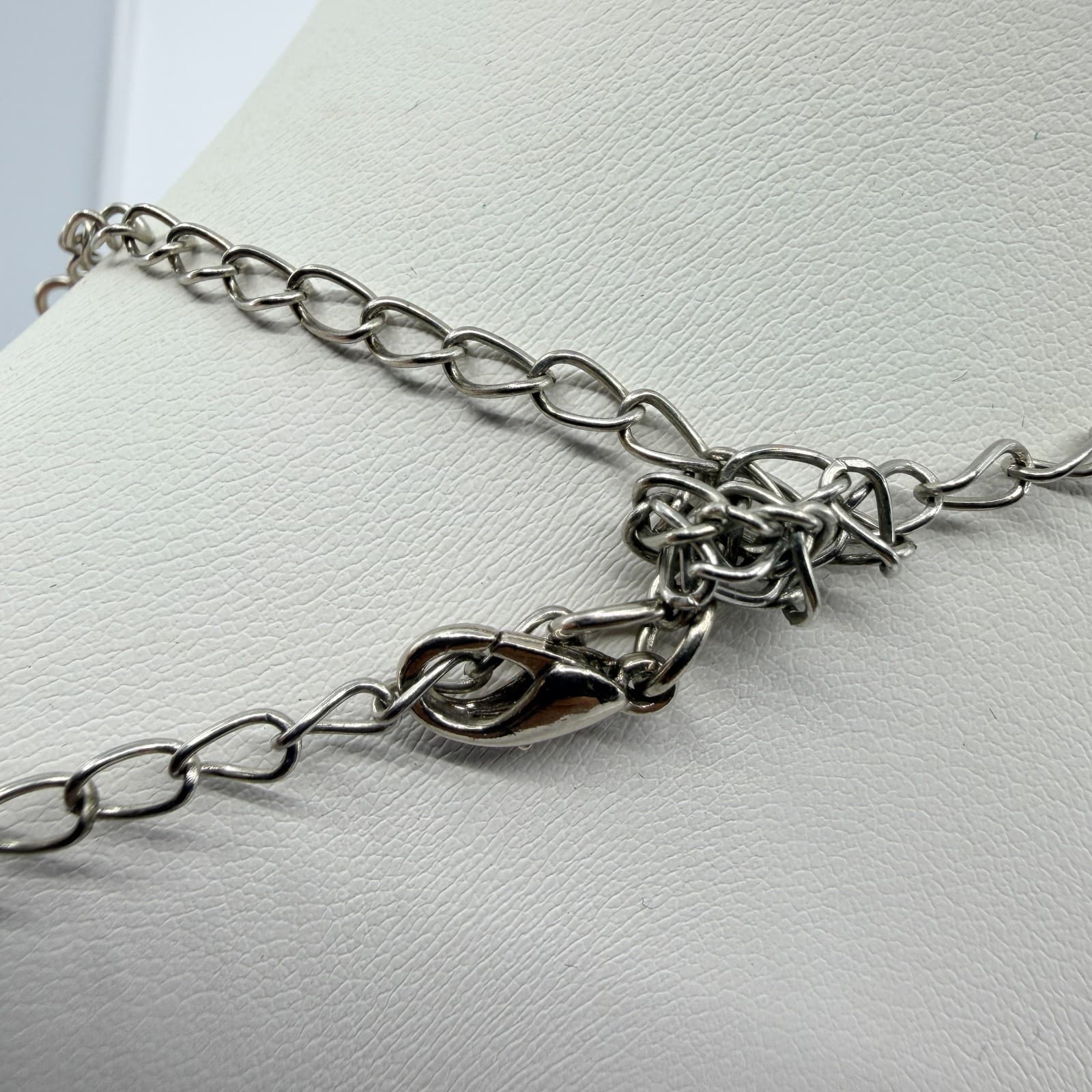 Vintage Silver Tone Iridescent Cream Disc Necklace Green Beaded Boho Beachy Y2K - Thumbnail 6