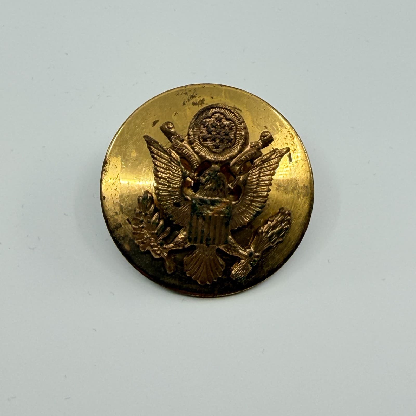 VTG US Army Great Seal Eagle Enlisted Hat Badge Screw Back Insignia Brass Tone - Thumbnail 4