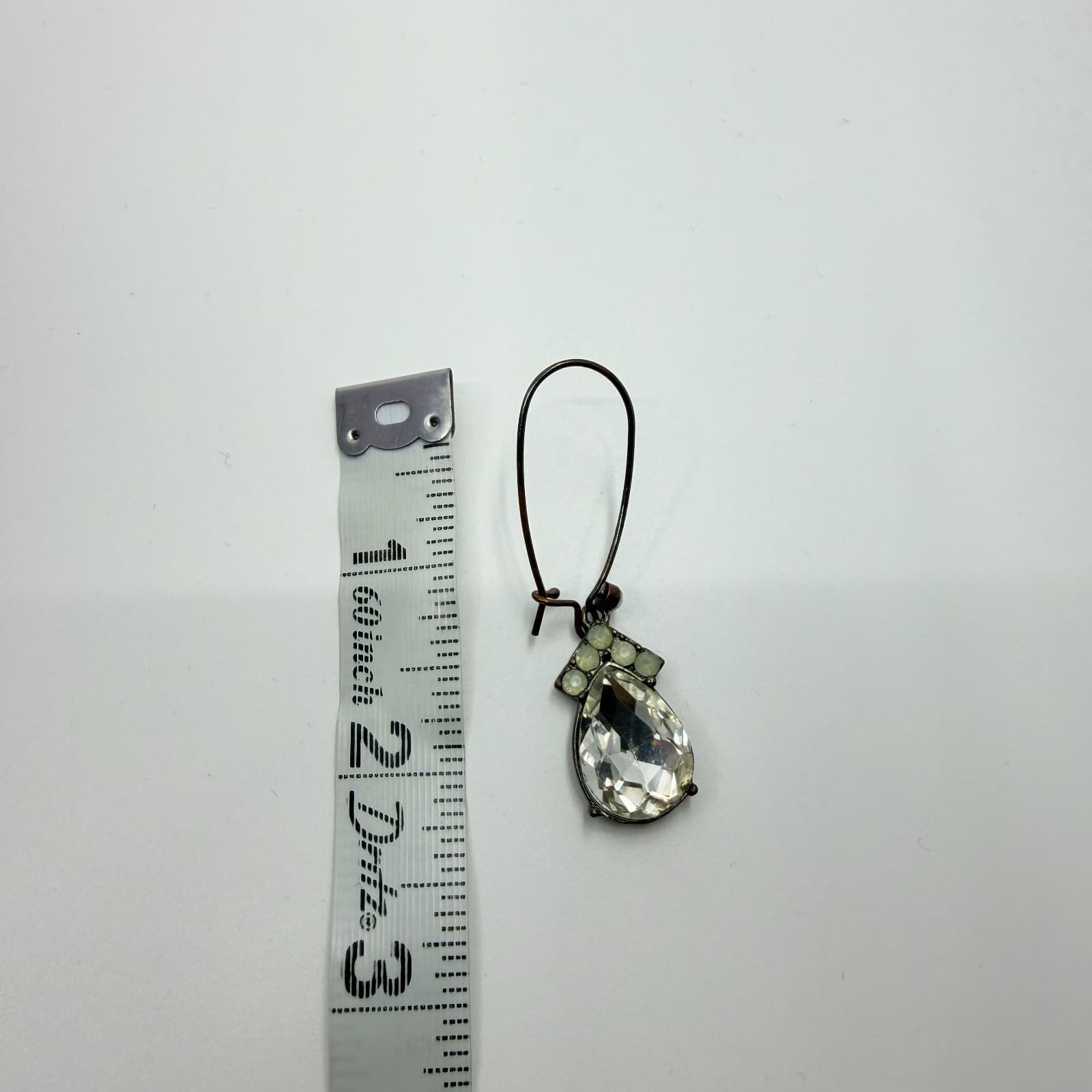 Vintage Y2K Clear Teardrop Crystal Drop Wire Earrings Antiqued Gunmetal Boho - Thumbnail 8