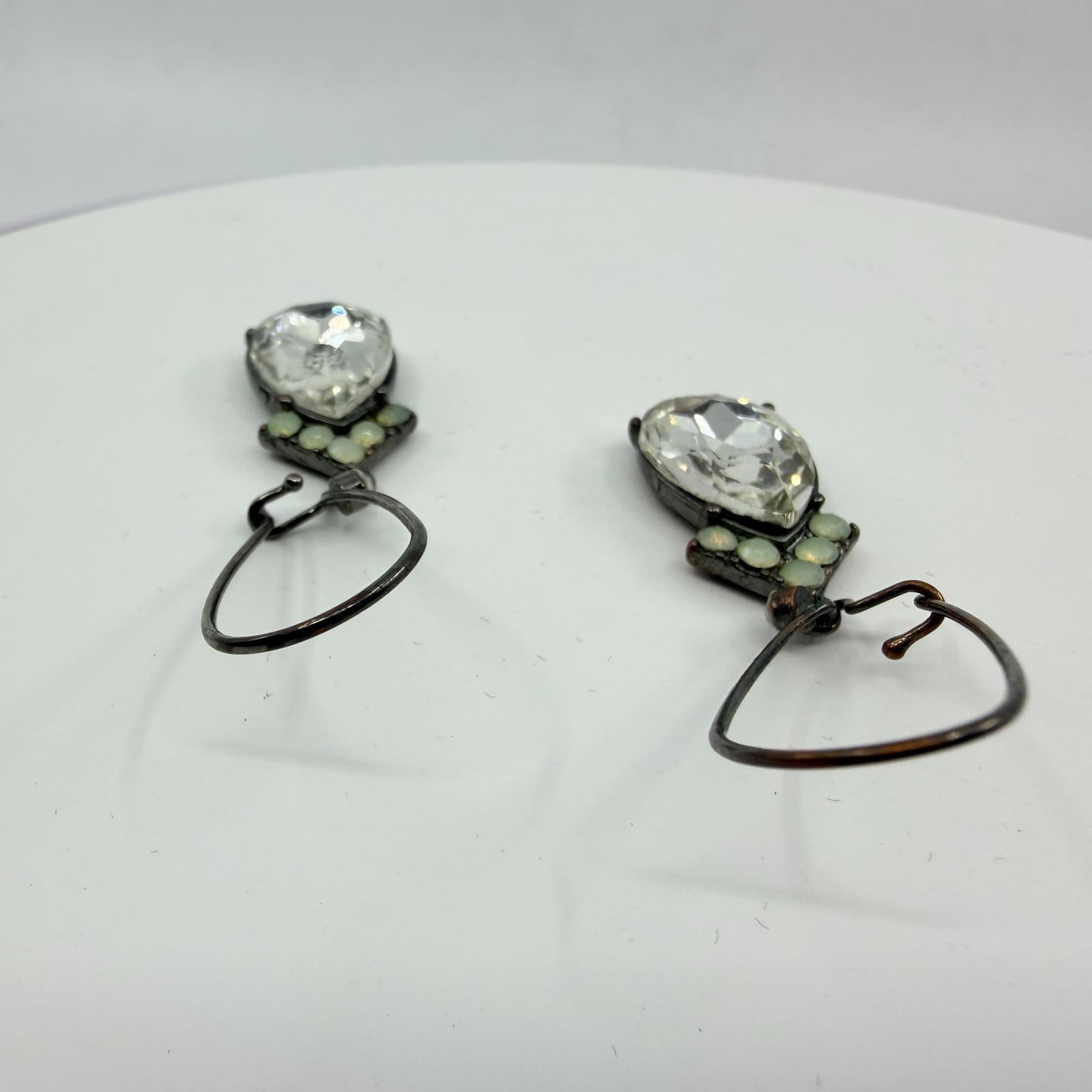 Vintage Y2K Clear Teardrop Crystal Drop Wire Earrings Antiqued Gunmetal Boho - Thumbnail 4