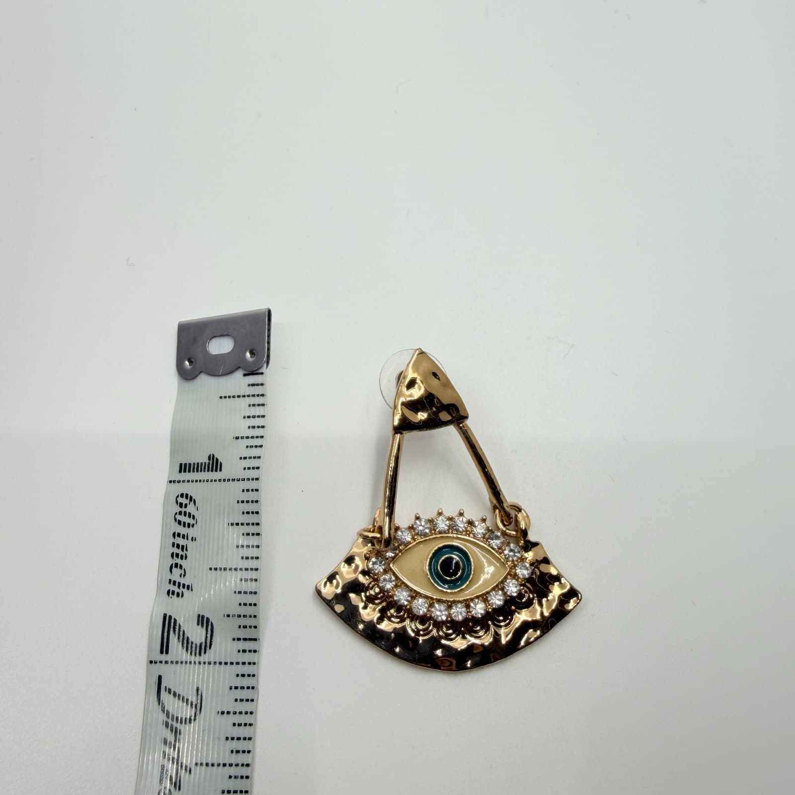 Y2K Boho Gold Evil Eye Dangle Earrings Rhinestone Enamel Fan Drop Statement - Thumbnail 7