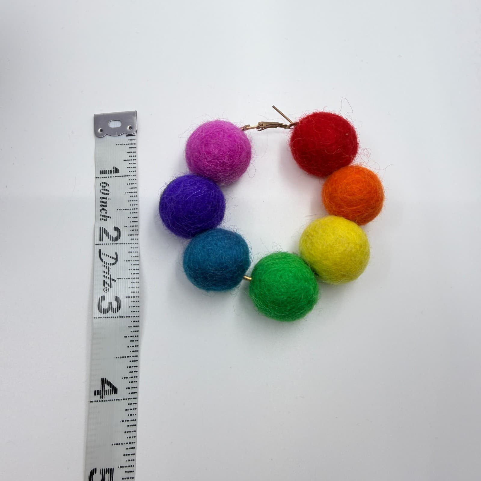 Vintage Retro Y2K Rainbow Felt Pom Pom Hoop Earrings Pride Statement Funky Large - Thumbnail 8