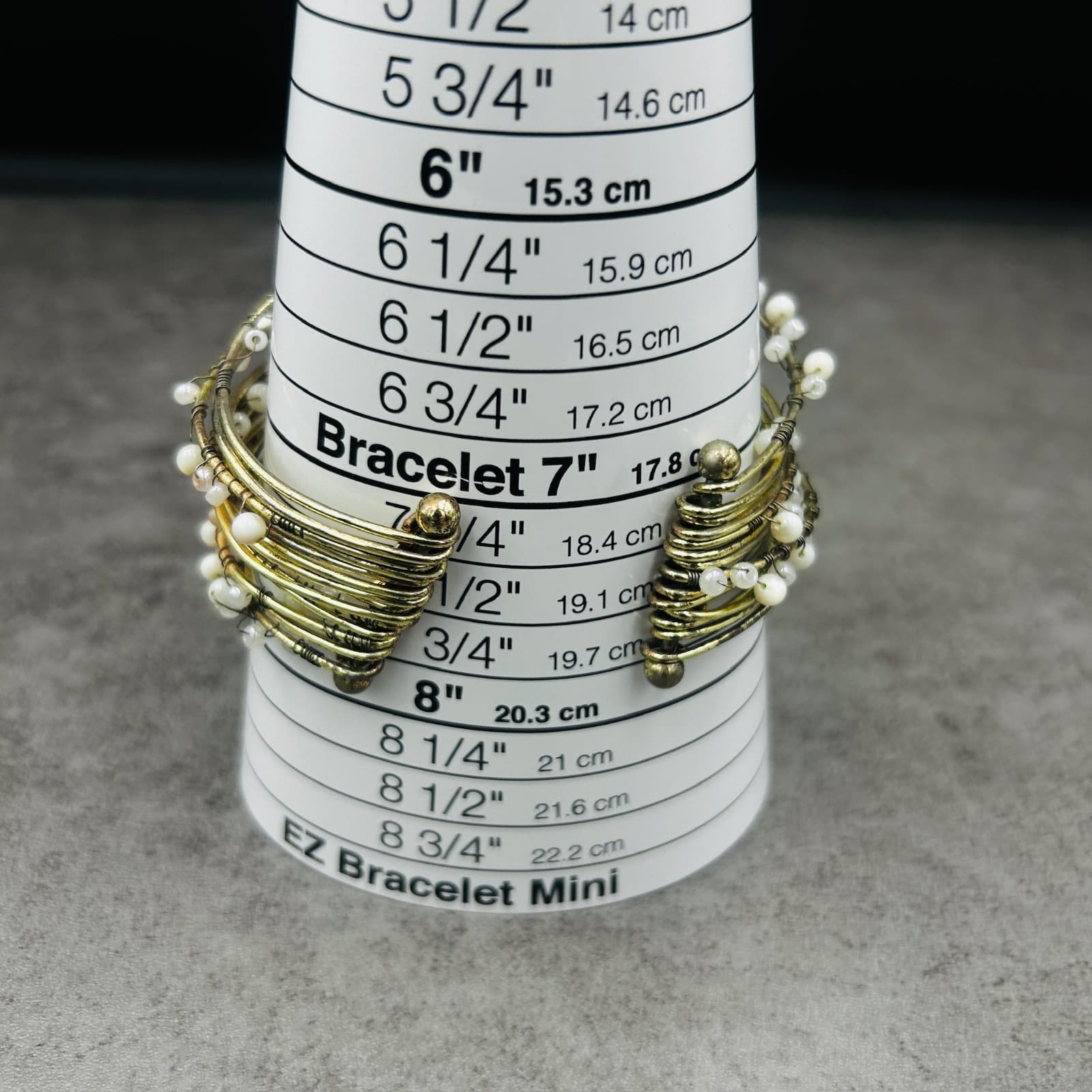 Vintage Gold-Tone Wire Bangle Bracelet White Bead Accents Boho Stacking Style - Thumbnail 7