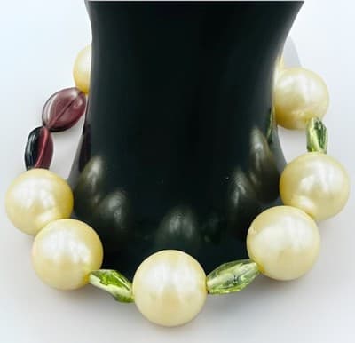 Vintage 90s Y2K Faux Pearl Bracelet Colorful Glass Beads Statement Bracelet