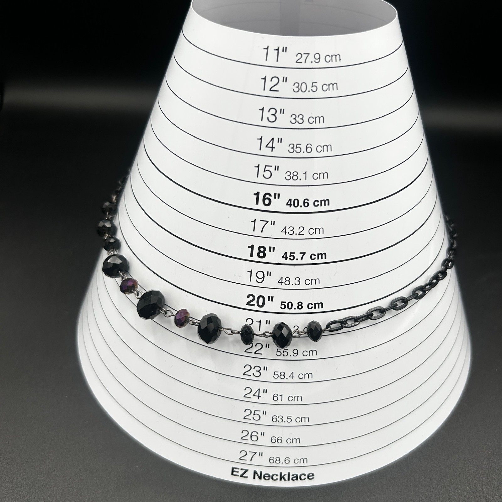 Vintage Black Beaded Chain Necklace Gothic Minimalist 21in - Thumbnail 2