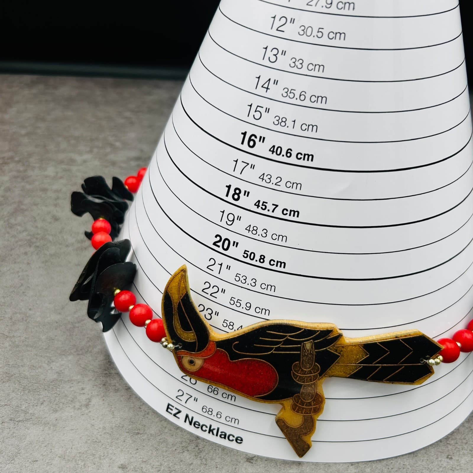 Red Bead Toucan Pendant Necklace w/ Wood Accents Tropical Statement - Thumbnail 13